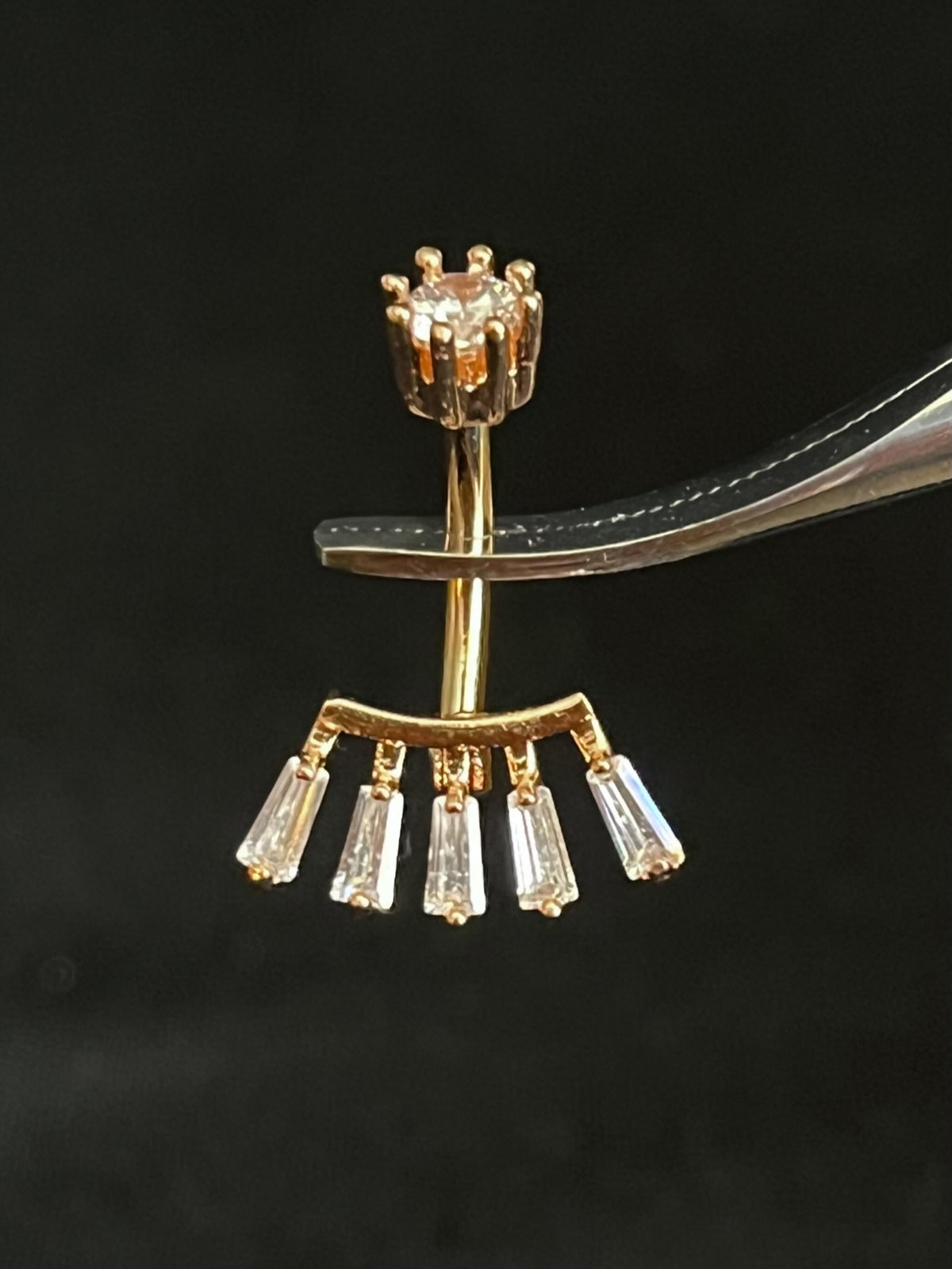 1 Piece Stunning Princess Cut CZ Gem Fan Internal Threaded Navel / Naval Belly Ring - 14g - 10mm - Gold, Steel and Rose Gold Available!