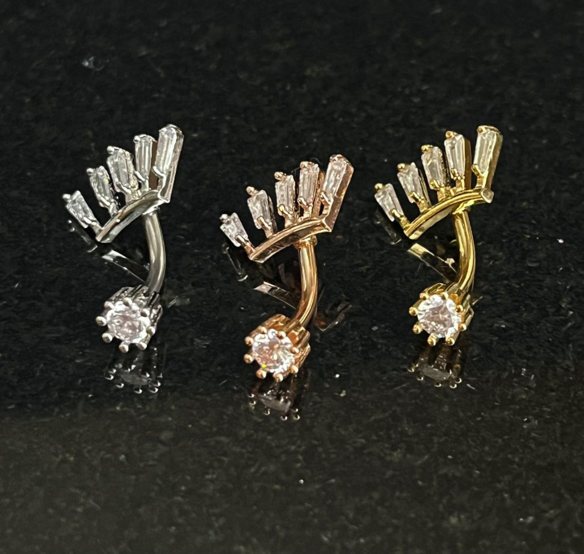 1 Piece Stunning Princess Cut CZ Gem Fan Internal Threaded Navel / Naval Belly Ring - 14g - 10mm - Gold, Steel and Rose Gold Available!
