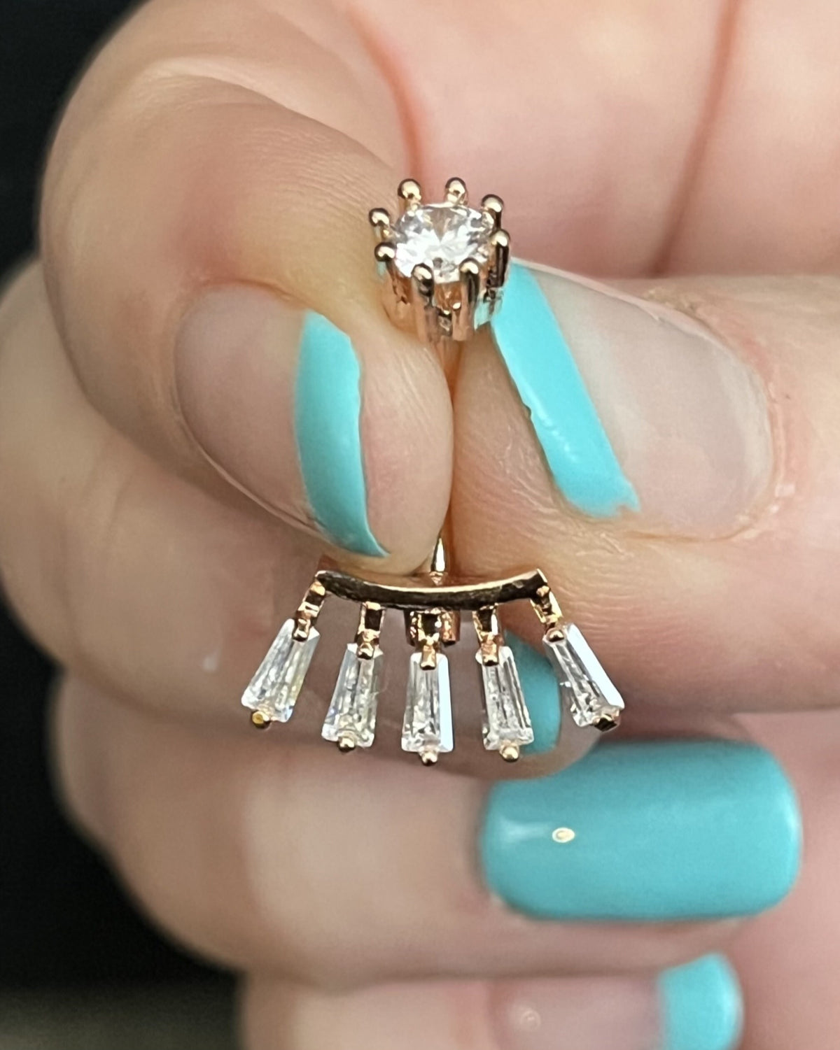 1 Piece Stunning Princess Cut CZ Gem Fan Internal Threaded Navel / Naval Belly Ring - 14g - 10mm - Gold, Steel and Rose Gold Available!