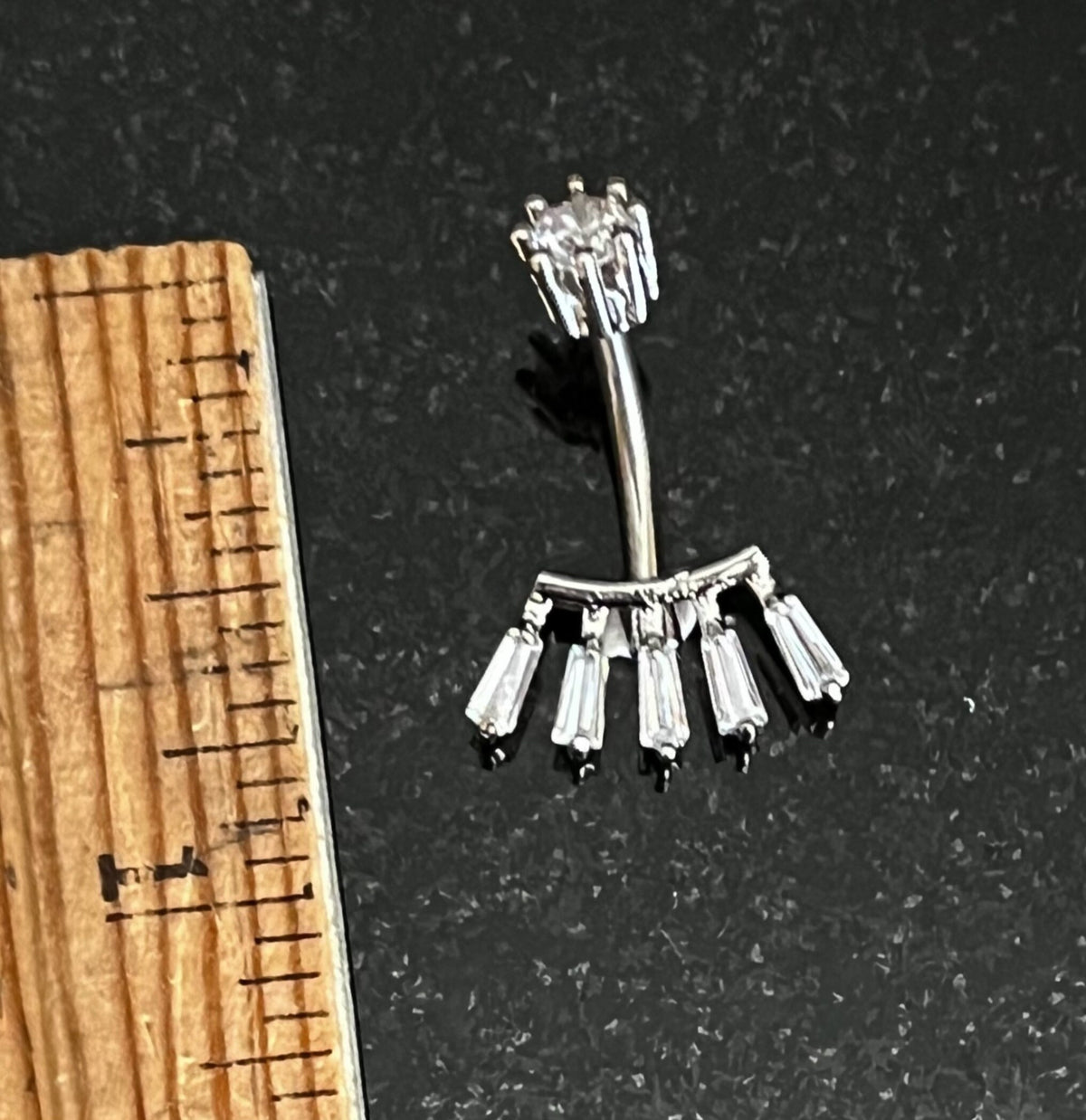 1 Piece Stunning Princess Cut CZ Gem Fan Internal Threaded Navel / Naval Belly Ring - 14g - 10mm - Gold, Steel and Rose Gold Available!