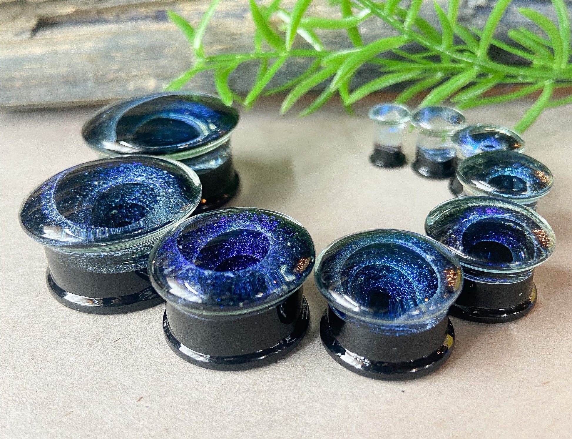 PAIR of Stunning Blue Vortex Swirl Design Pyrex Glass Double Flare Plugs/Tunnels - Gauges 2g (6mm) through 1" (25mm) available!