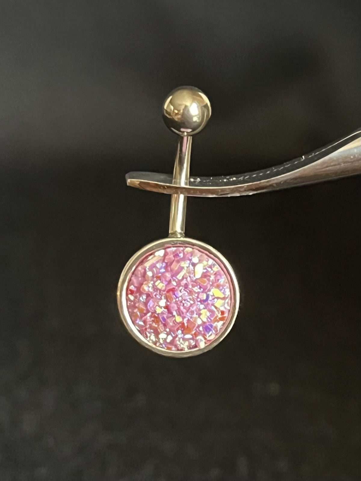1 Piece Beautiful Round Druzy Stone Style 316L Surgical Steel Belly Ring - 14g - 10mm - Available in a Variety of Colors!