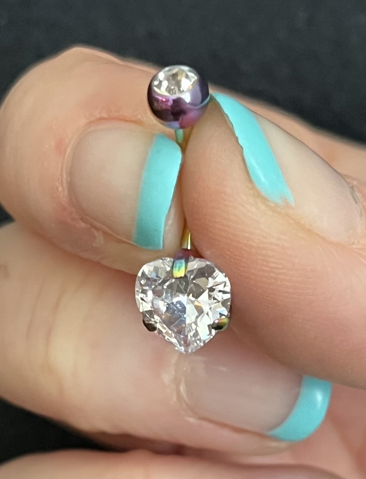 1 Piece Beautiful Prong Set 8mm CZ Gem Heart Navel / Naval Belly Ring - 14g - Silver, Black, Gold, Rose Gold and Multi-Color Available!