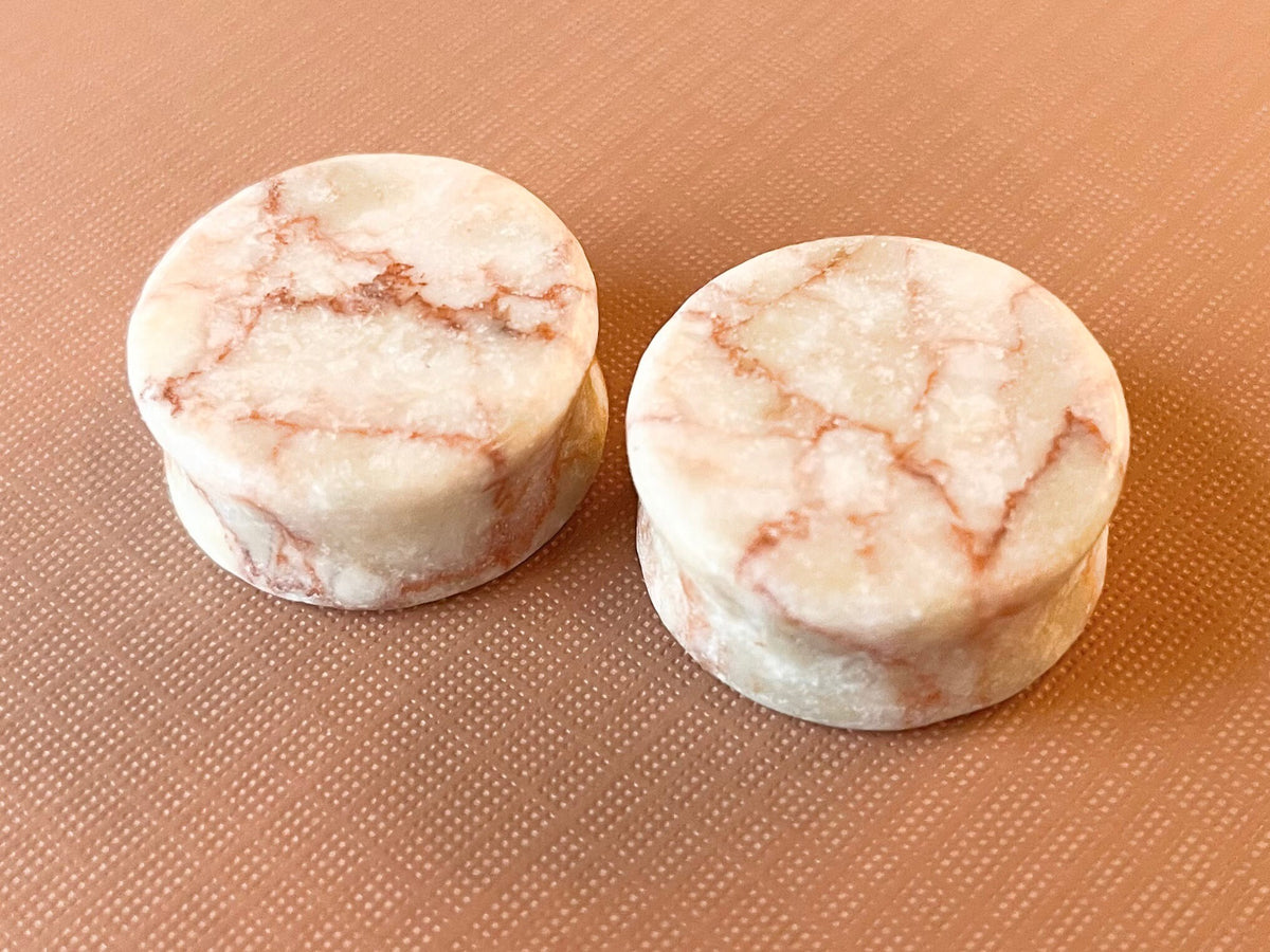 PAIR of Stunning Red Net Jasper Stone Double Flare Plugs - Gauges 2g (6mm) thru 1" (25mm) available!