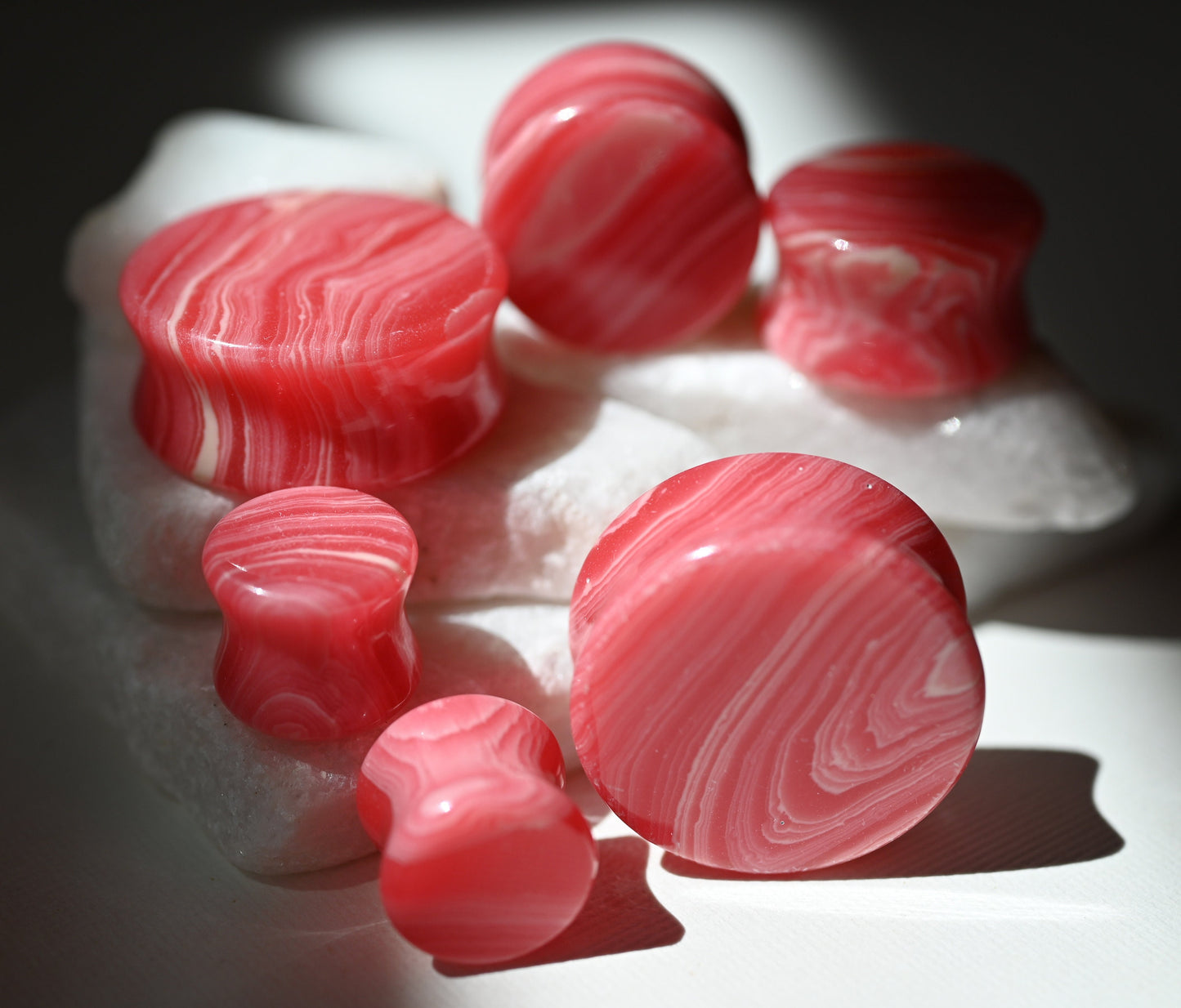 PAIR of Stunning Red Lace Agate Stone Double Flare Plugs - Gauges 2g (6mm) thru 1" (25mm) available!
