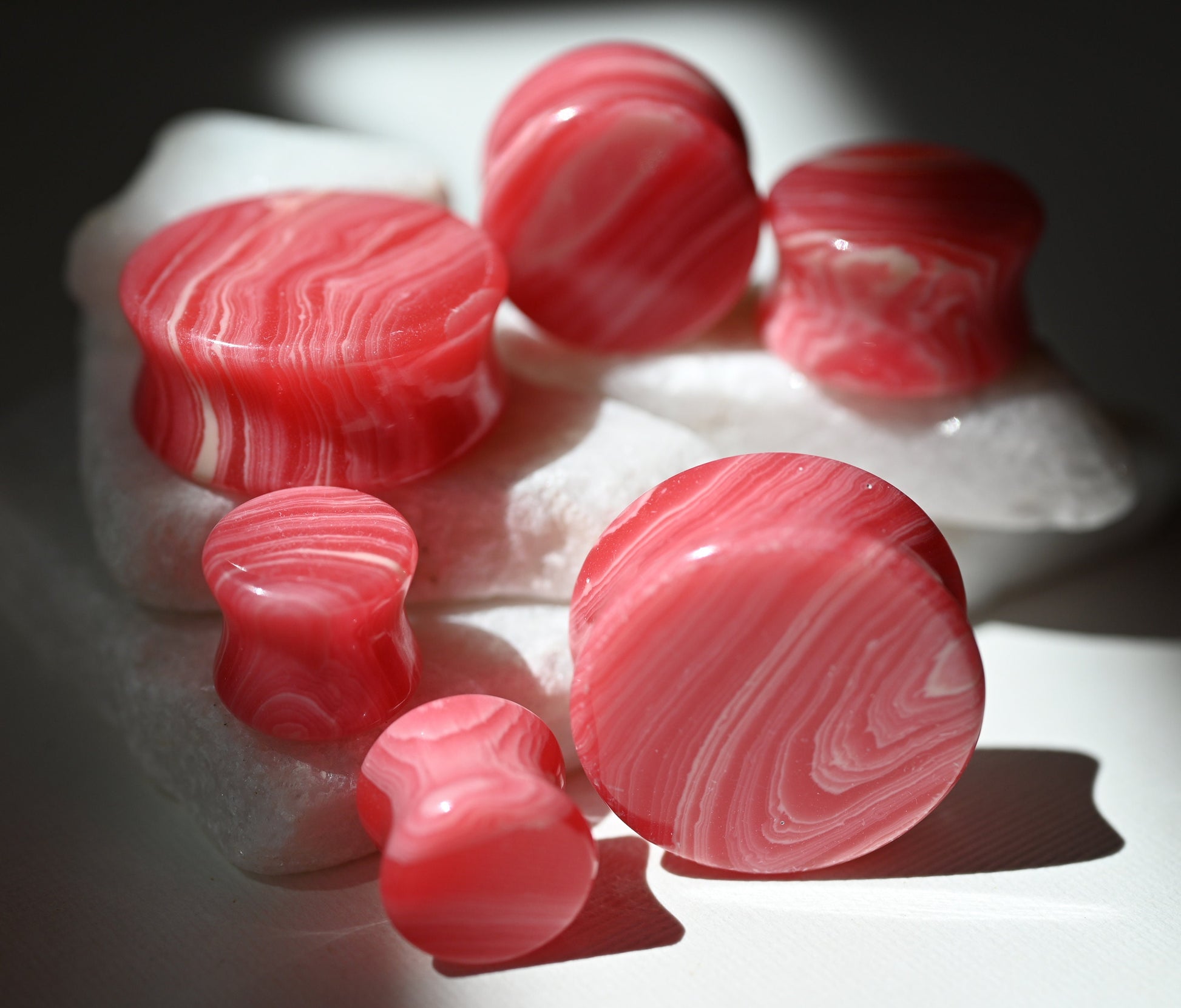 PAIR of Stunning Red Lace Agate Stone Double Flare Plugs - Gauges 2g (6mm) thru 1" (25mm) available!