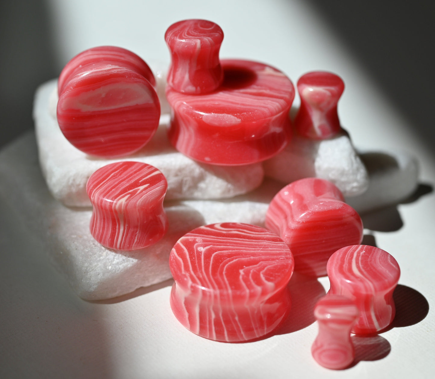 PAIR of Stunning Red Lace Agate Stone Double Flare Plugs - Gauges 2g (6mm) thru 1" (25mm) available!