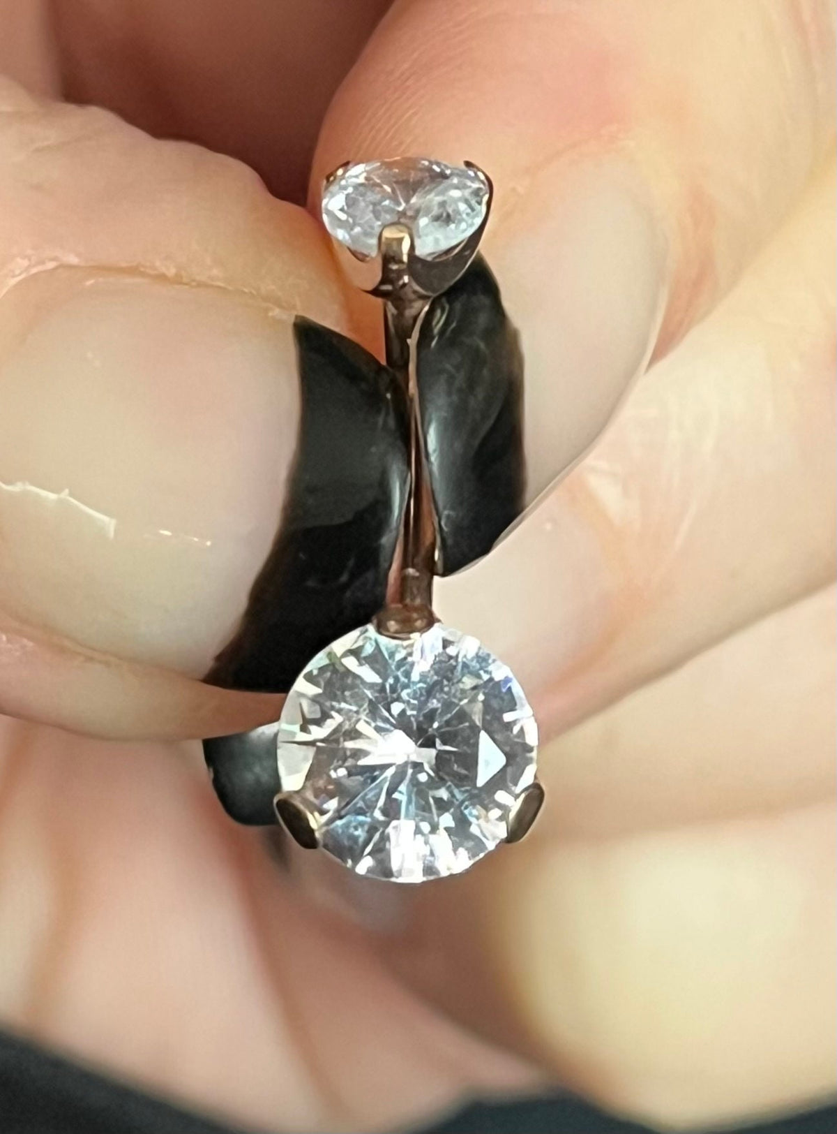 1 Piece Prong Set CZ Gem Titanium IP Internally Threaded Navel / Naval Belly Ring - 14g - 10mm - Black, Gold and Rose Gold Available!