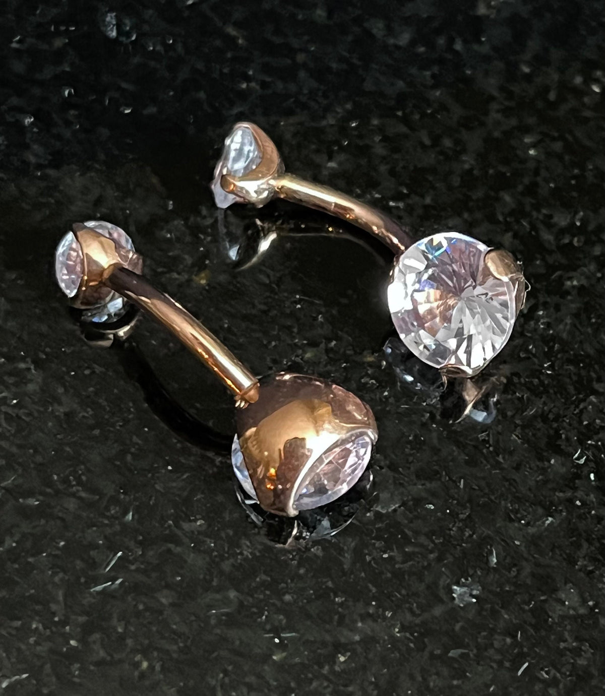 1 Piece Prong Set CZ Gem Titanium IP Internally Threaded Navel / Naval Belly Ring - 14g - 10mm - Black, Gold and Rose Gold Available!
