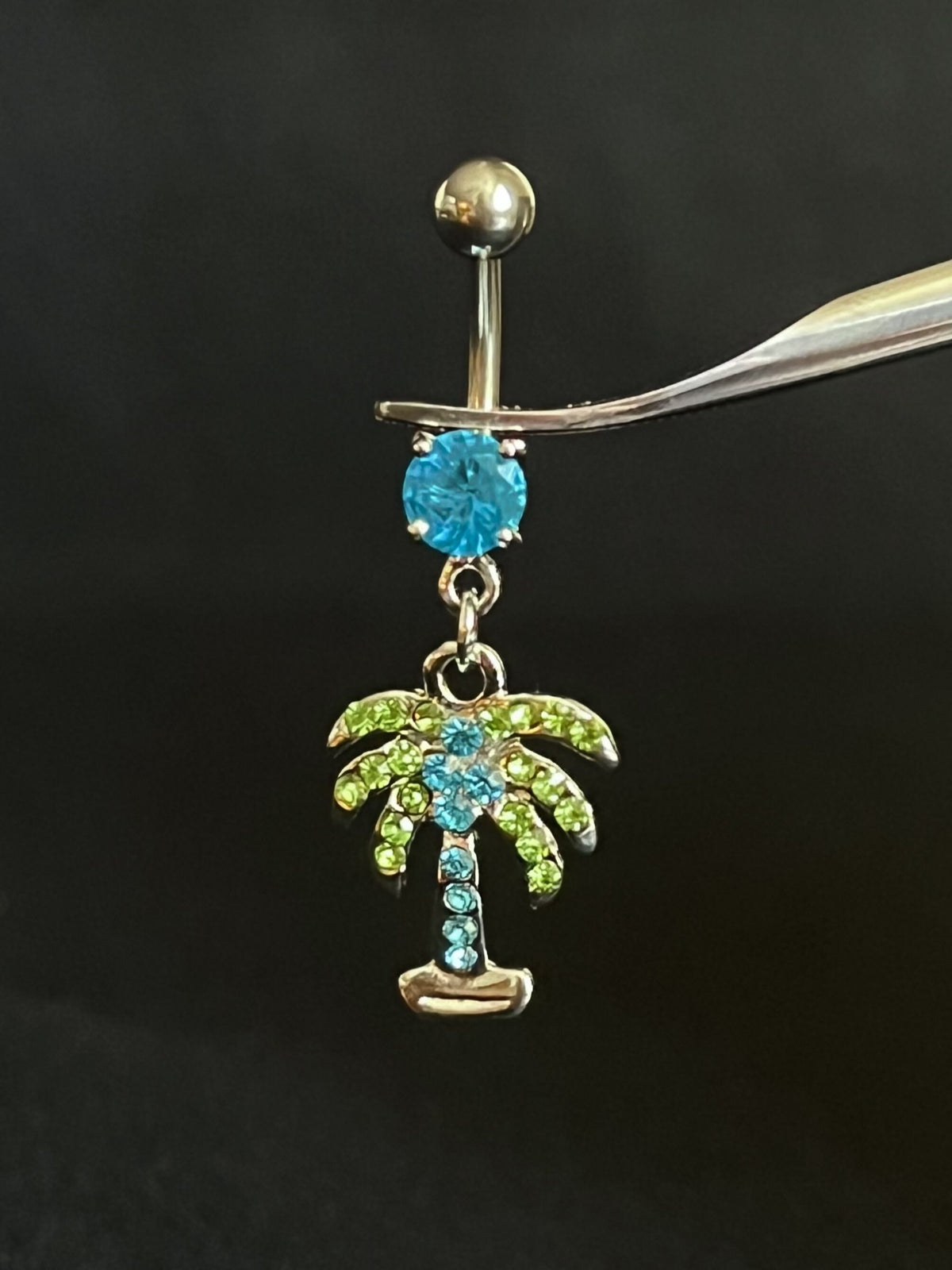 1 Piece Beautiful Palm Tree CZ Gem Navel / Naval Belly Ring - 14g - 10mm - Clear, Pink & Aqua Available!