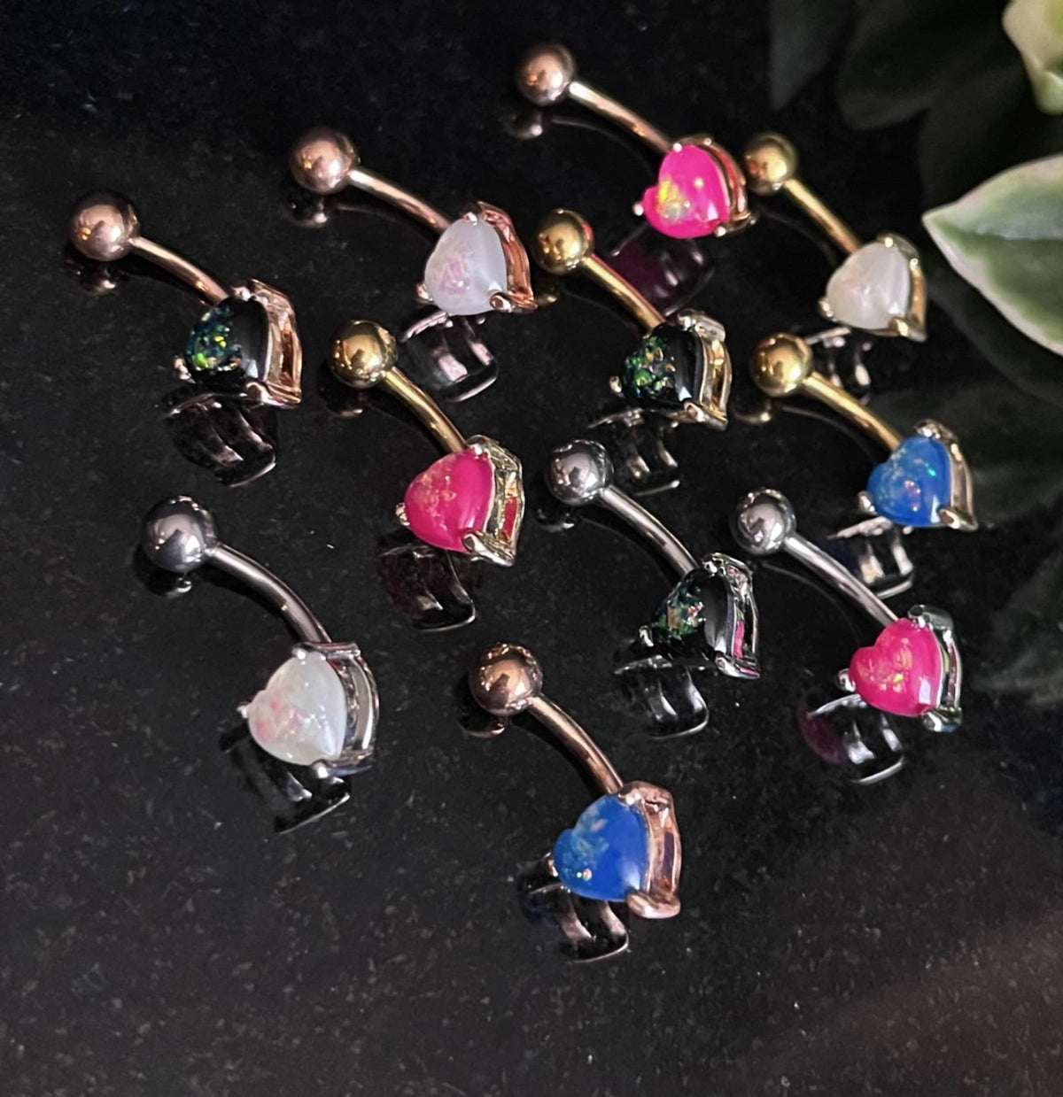 1 Piece Brilliant Solitaire Heart with Opal Glitter Gem Navel/Naval Belly Ring - 14g - Available in A Variety of Colors!