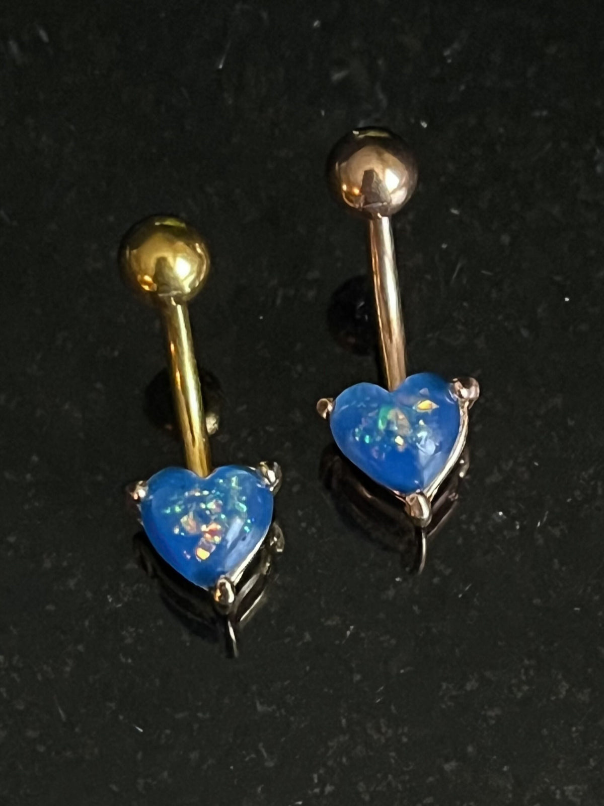 1 Piece Brilliant Solitaire Heart with Opal Glitter Gem Navel/Naval Belly Ring - 14g - Available in A Variety of Colors!