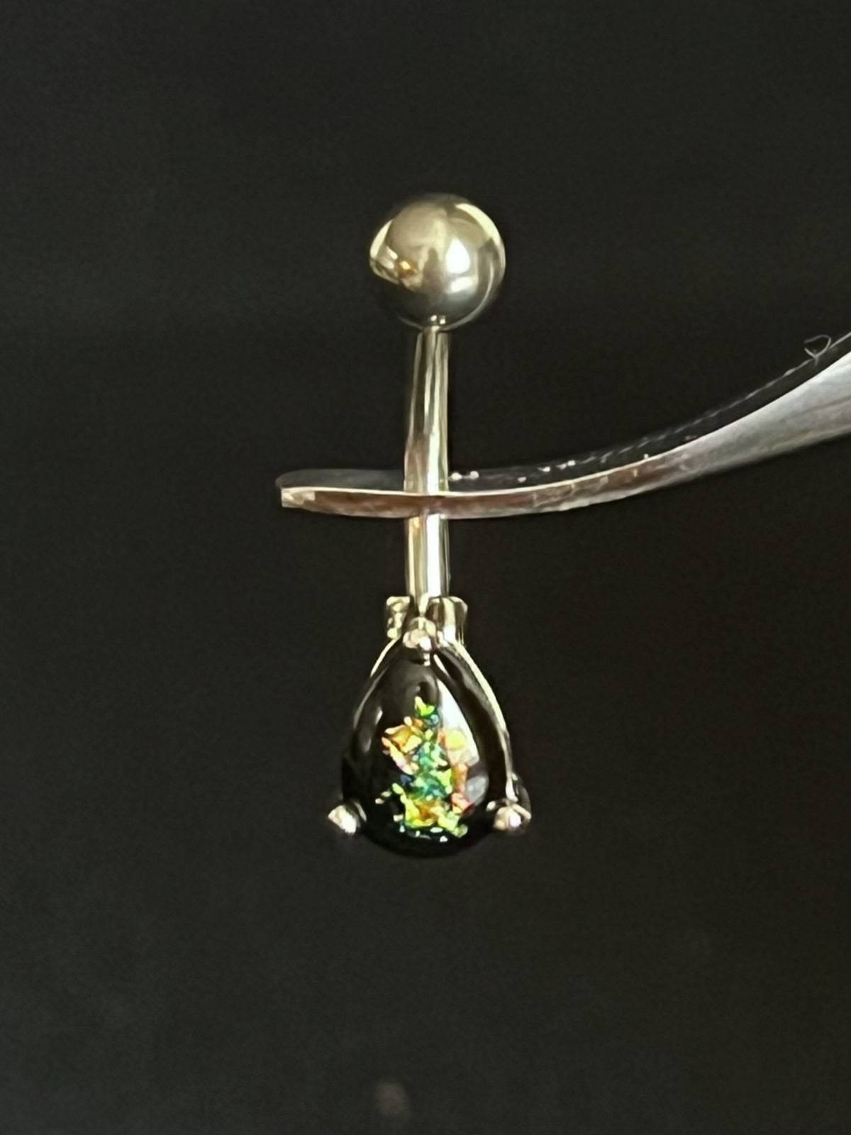 1 Piece Solitaire Tear Drop Opal Glitter Gem 316L Surgical Steel Navel/Naval Belly Ring - 14g - Blue, Pink, White & Dark Green Available!