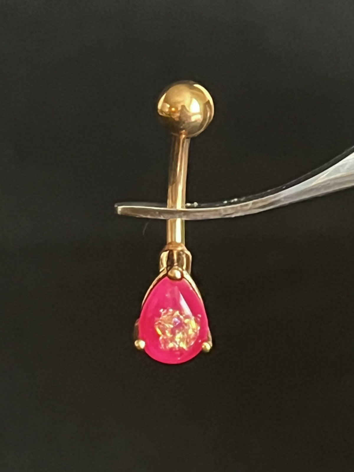 1 Piece Solitaire Tear Drop Opal Glitter Gem Navel/Naval Belly Ring - 14g -Available in Gold or Rose Gold in Blue, Pink, White & Dark Green!