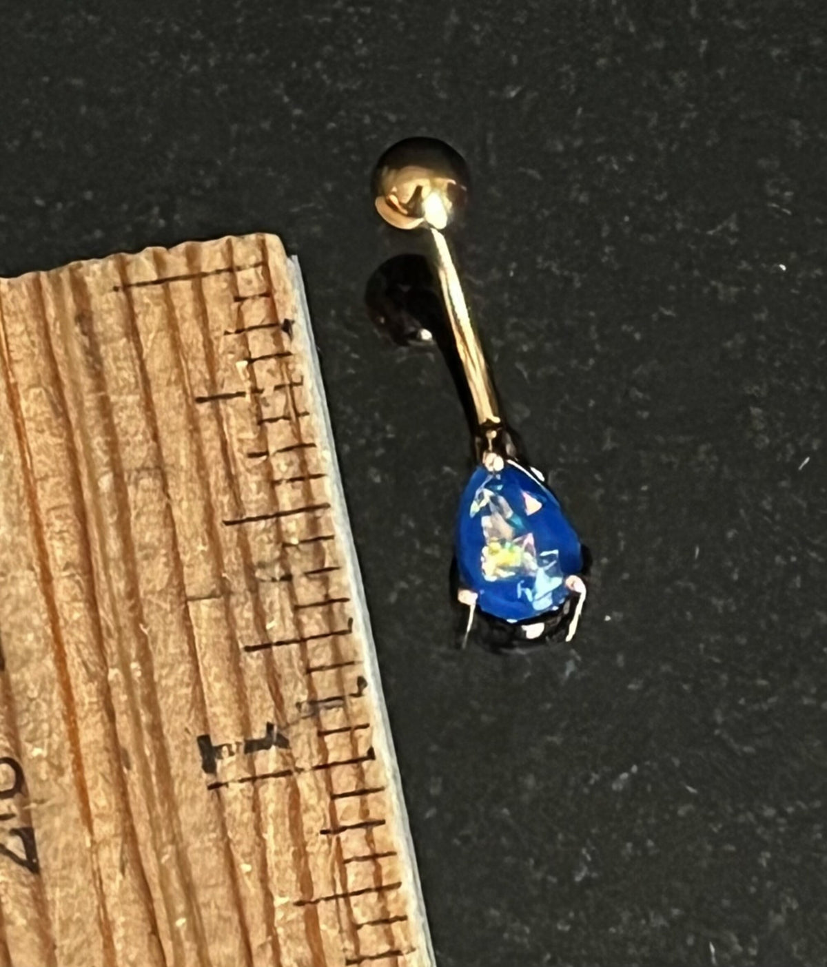 1 Piece Solitaire Tear Drop Opal Glitter Gem Navel/Naval Belly Ring - 14g -Available in Gold or Rose Gold in Blue, Pink, White & Dark Green!
