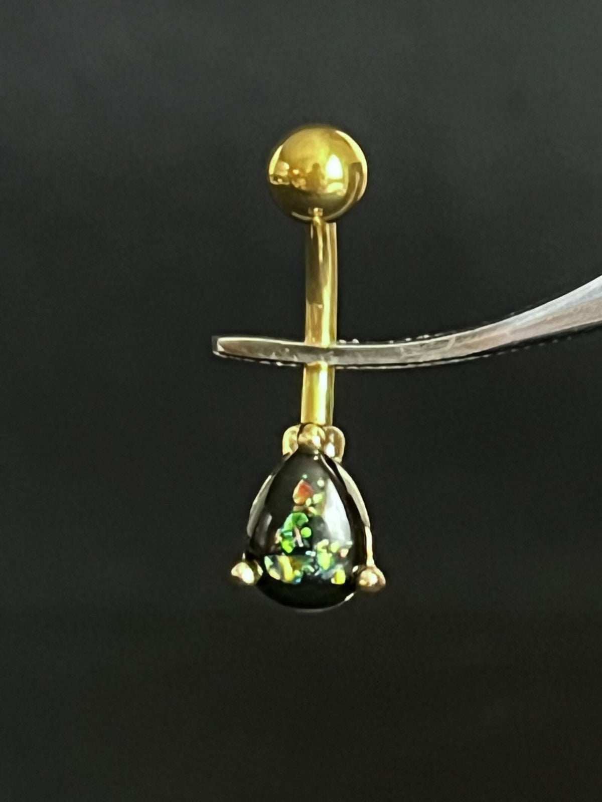 1 Piece Solitaire Tear Drop Opal Glitter Gem Navel/Naval Belly Ring - 14g -Available in Gold or Rose Gold in Blue, Pink, White & Dark Green!