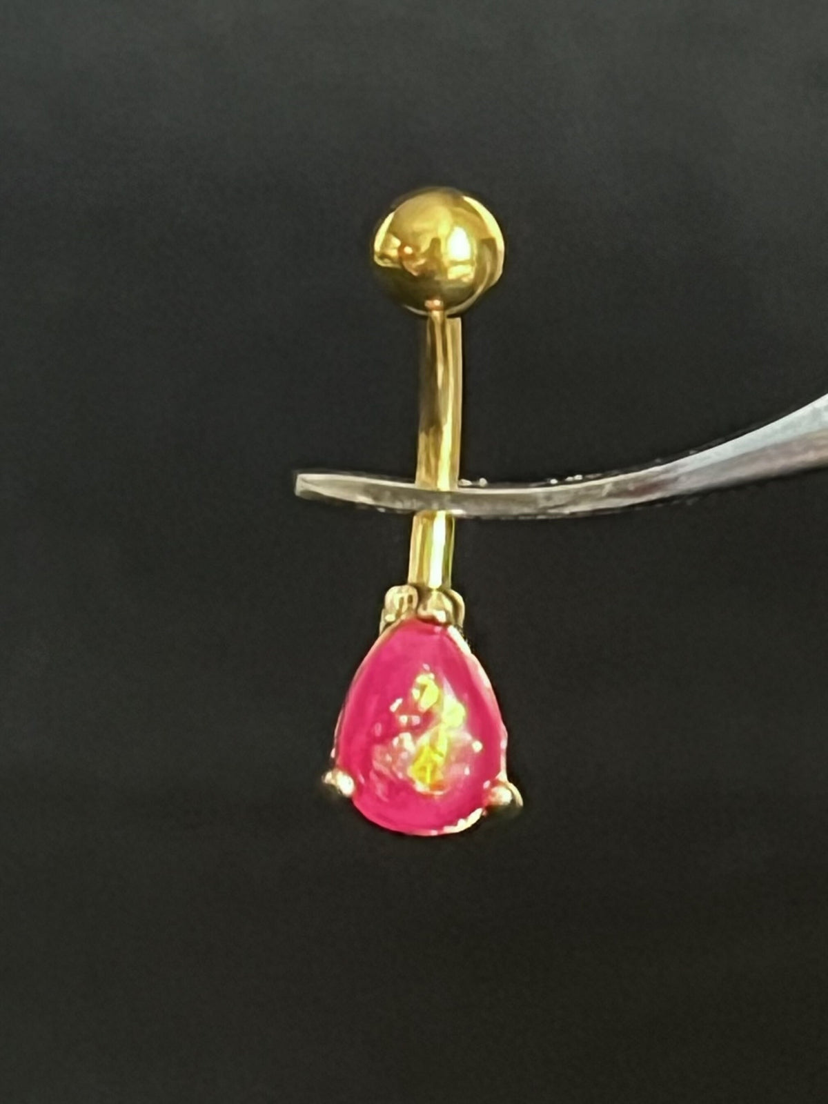 1 Piece Solitaire Tear Drop Opal Glitter Gem Navel/Naval Belly Ring - 14g -Available in Gold or Rose Gold in Blue, Pink, White & Dark Green!