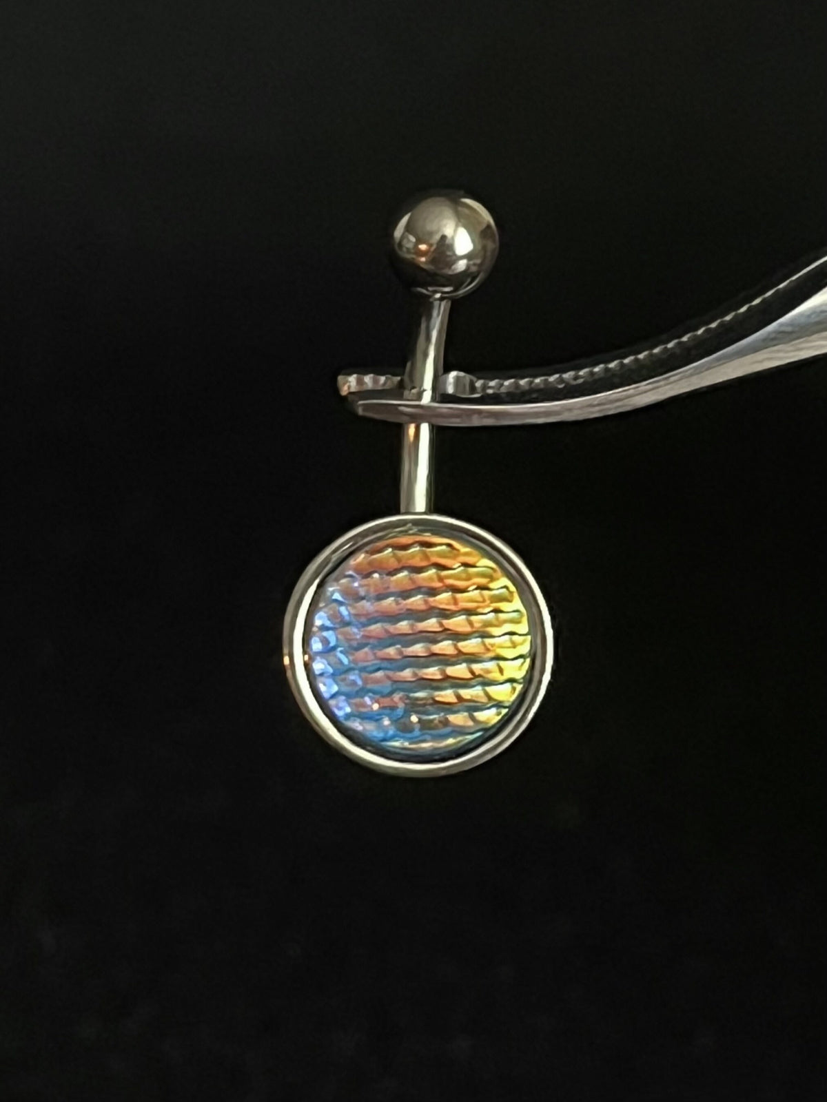1 Piece Stunning Holographic Dragon Scale 316L Surgical Steel Navel / Naval Belly Ring - 14g - Available in Gold, Rose Gold and Silver!