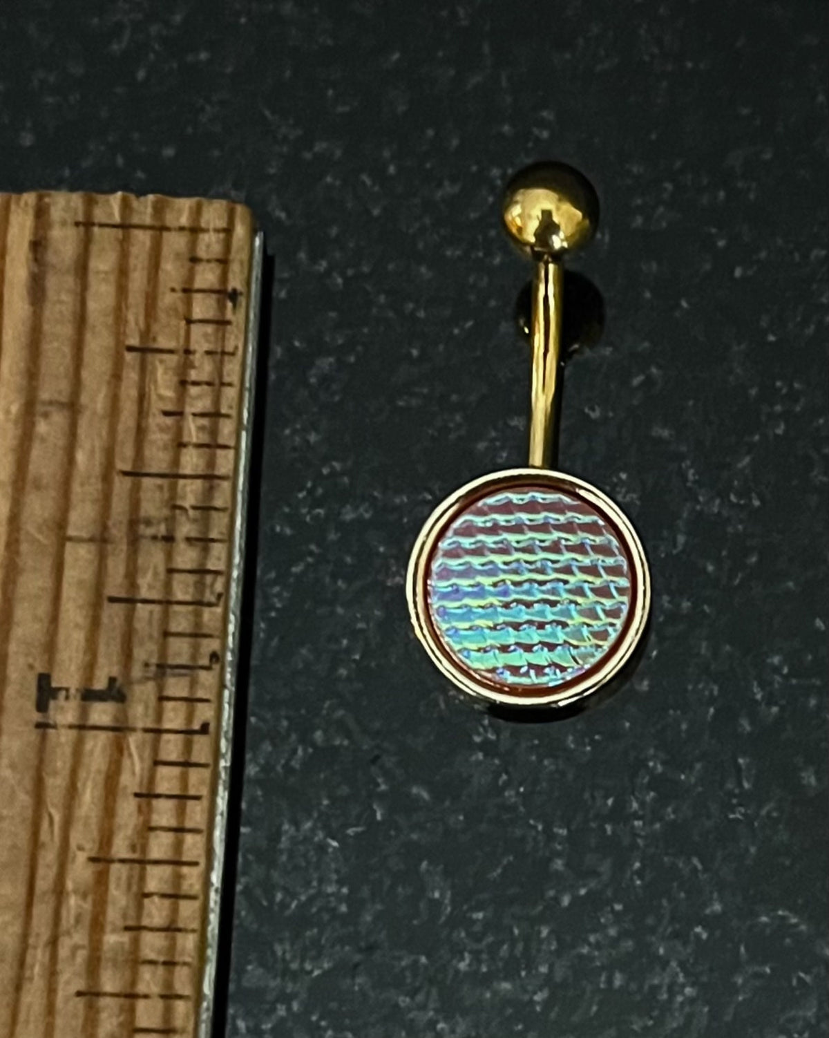 1 Piece Stunning Holographic Dragon Scale 316L Surgical Steel Navel / Naval Belly Ring - 14g - Available in Gold, Rose Gold and Silver!