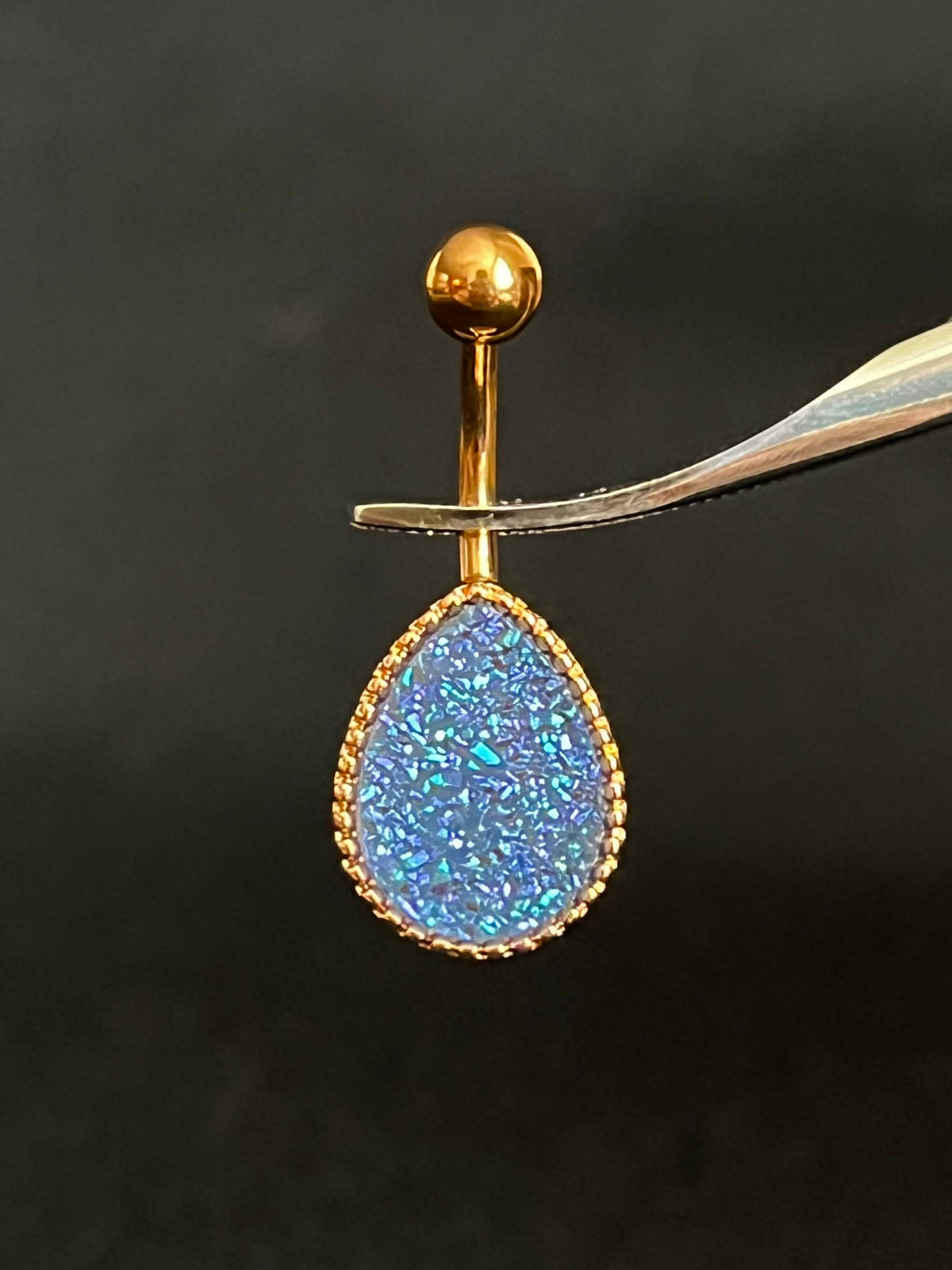 1 Piece Stunning Tear Drop Druzy Stone Teardrop Rose Gold Belly Ring - 14g - Available in a Variety of Colors!