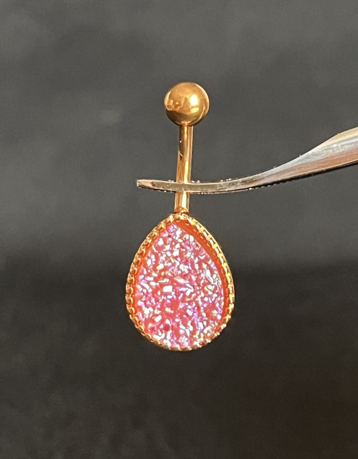 1 Piece Stunning Tear Drop Druzy Stone Teardrop Rose Gold Belly Ring - 14g - Available in a Variety of Colors!