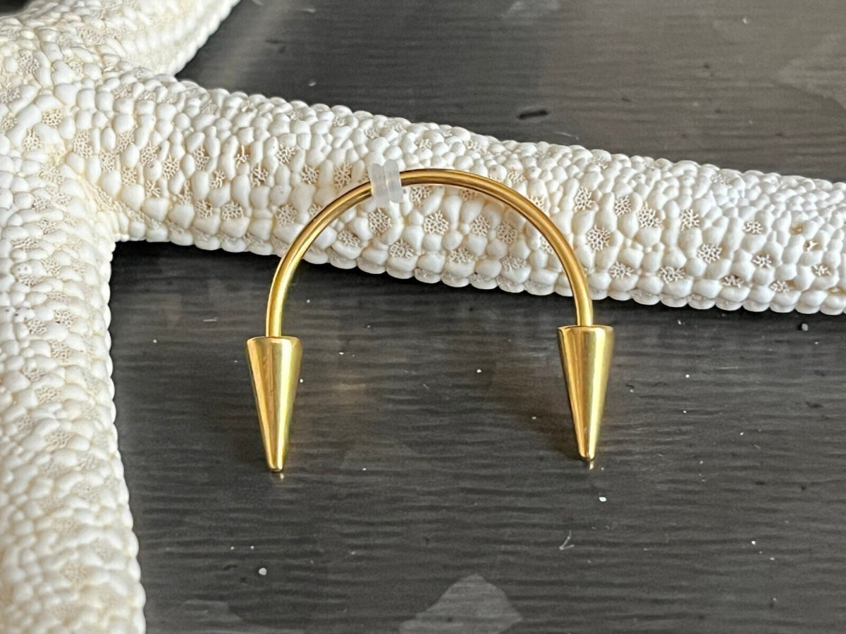 PAIR of Unique Smiley Piercing Fangs 316L Surgical Steel Spiked Circular Barbell Horseshoe Ring - Gauge 16g - Silver and Gold Available!