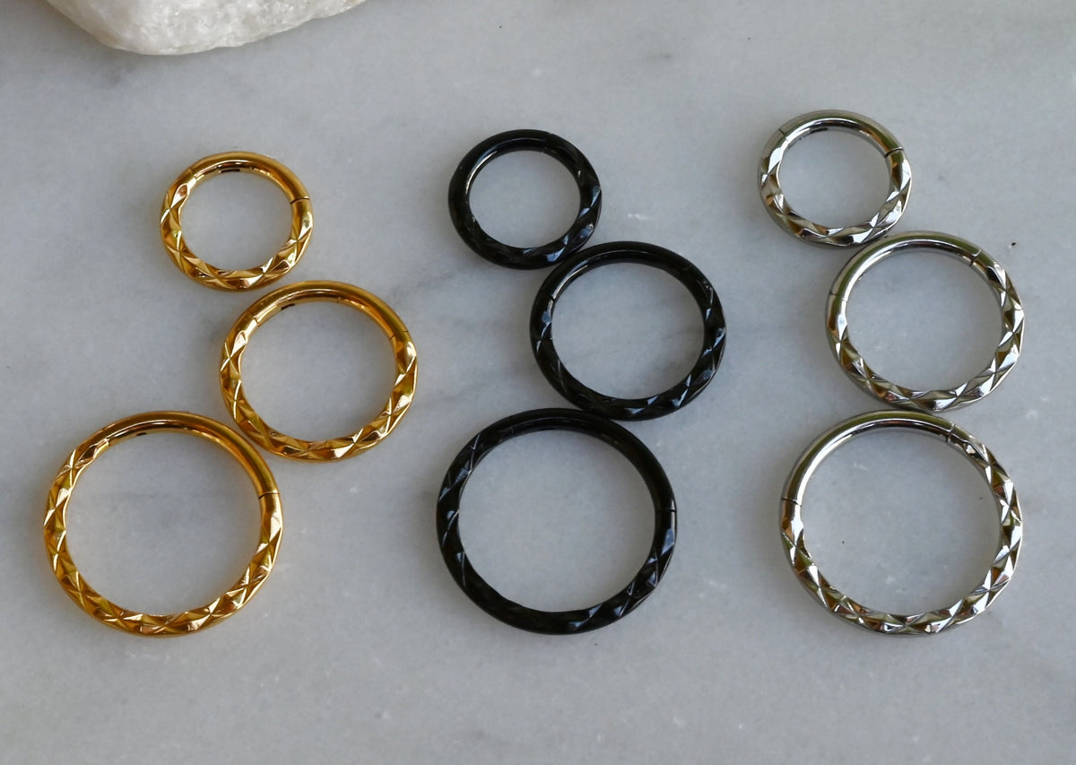 1 Piece Beautiful Front Faceted Style Hinged Segment Septum Ring - 16g - 10mm, 8mm & 6mm - Gold, Silver and Black Available!