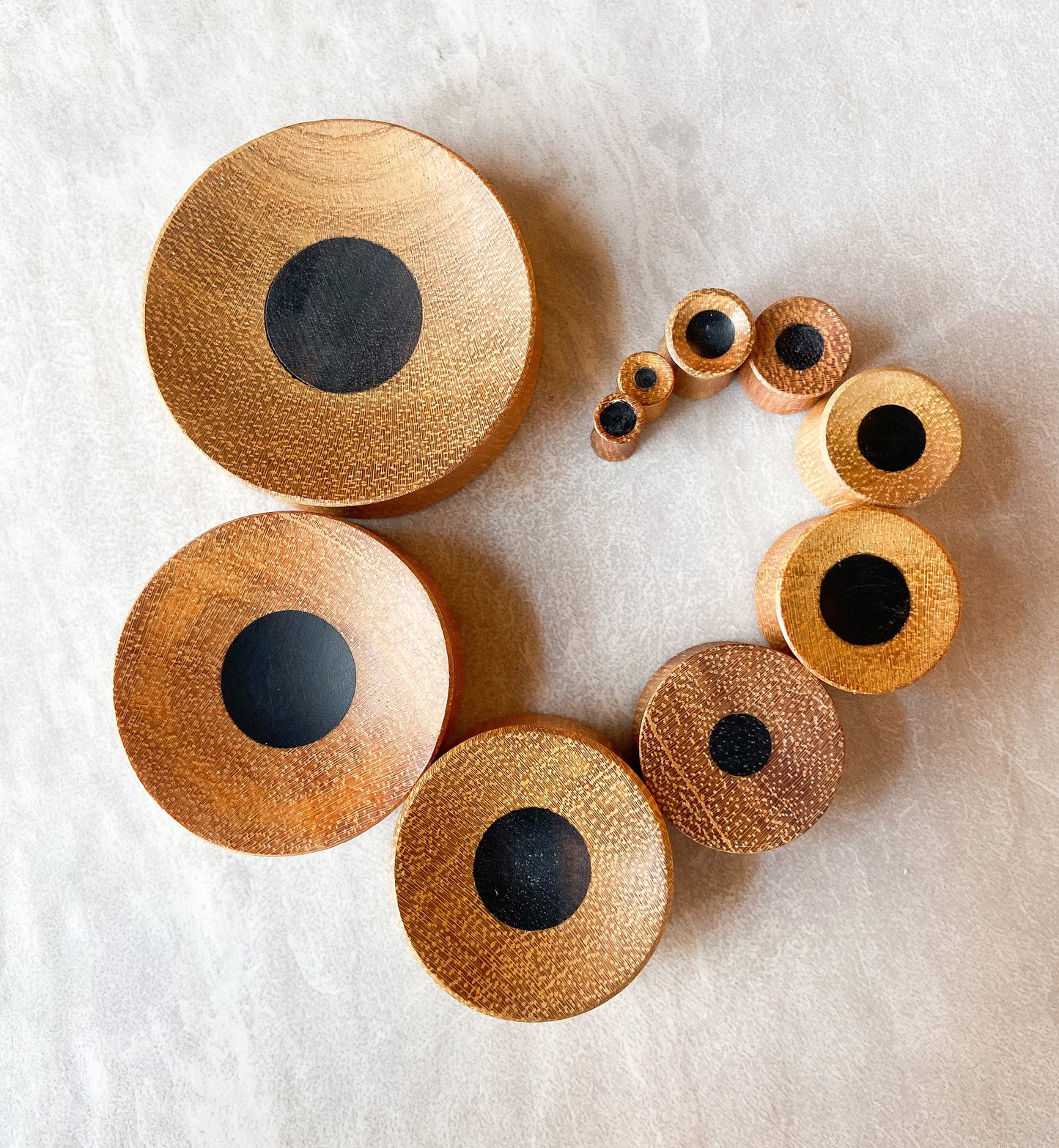 PAIR of Unique Concave Jackfruit Wood with an Areng Wood Center Plugs - Gauges 1" (25mm) thru 52mm (a little over 2") available!