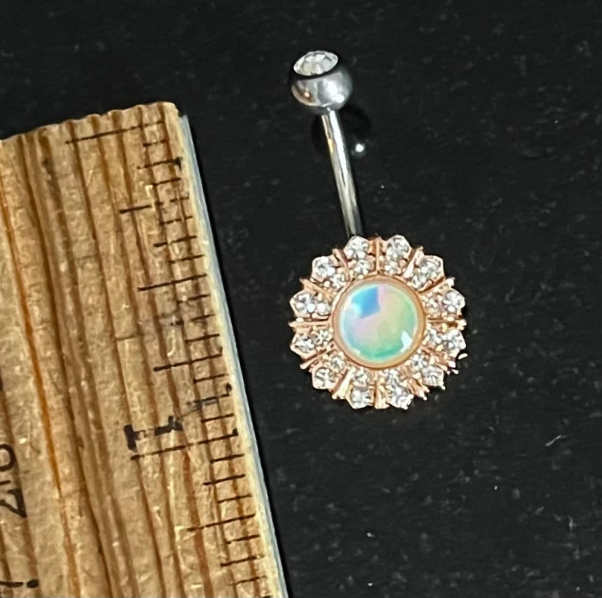 1 Piece Beautiful Gem Paved White Revo Reflecting Stone Navel / Naval Belly Ring - 14g - 10mm - Available in Gold, Rose Gold and Silver!