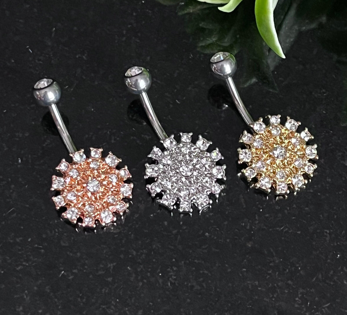1 Piece Unique CZ Gem Paved Round Shield 316L Surgical Steel Navel / Naval Belly Ring - 14g - 10mm -Available in Gold, Rose Gold and Silver!