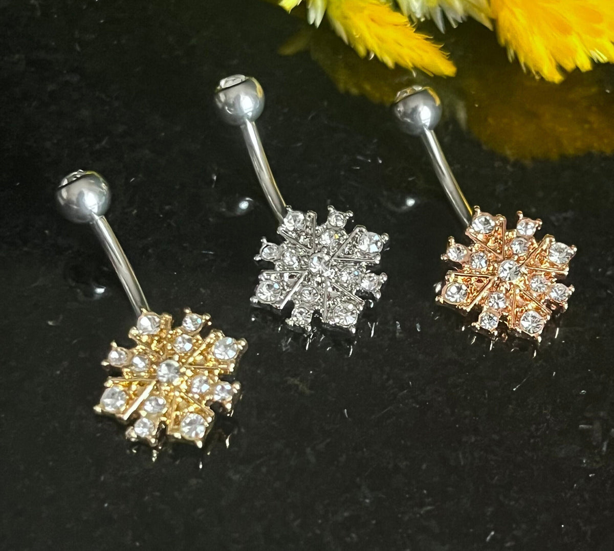 1 Piece Stunning CZ Gem Paved Starburst 316L Surgical Steel Navel / Naval Belly Ring - 14g - 10mm - Available in Gold, Rose Gold and Silver!