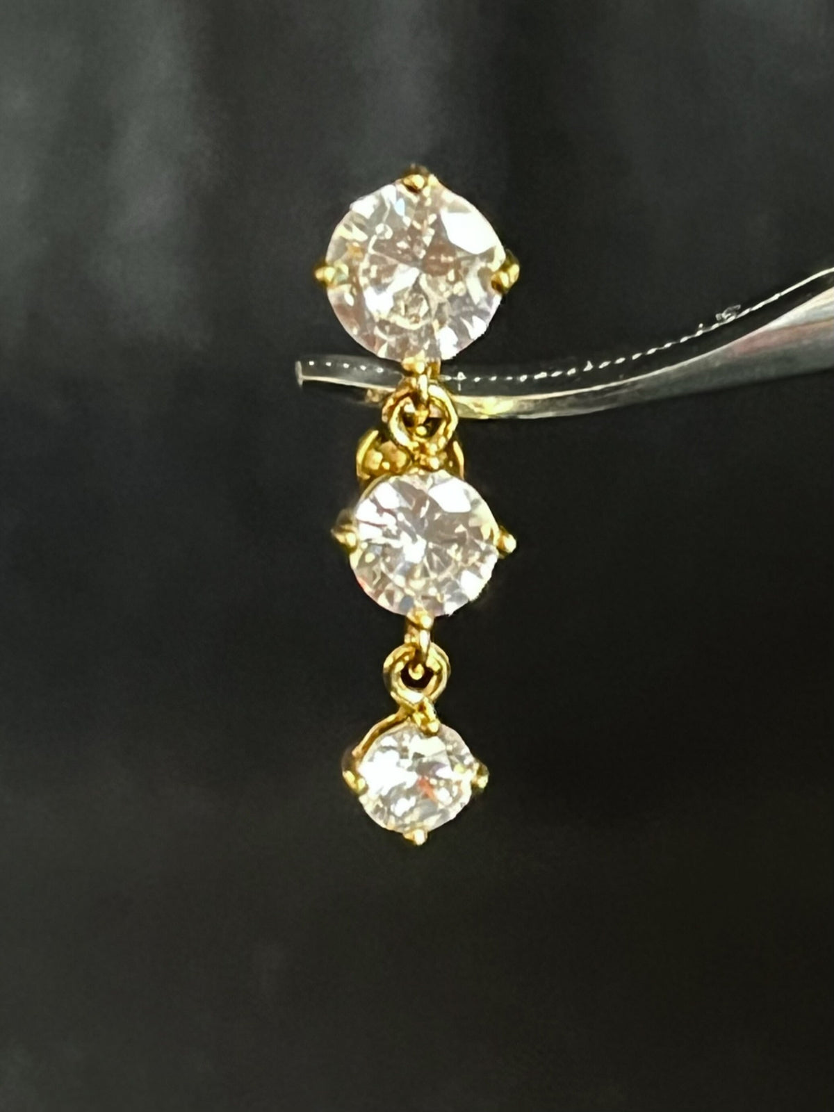 1 Piece Dazzling Triple Round CZ Gems Top Drop Dangle Reverse Navel/Naval Belly Ring- 14g - 10mm - Silver, Gold & Rose Gold Available!