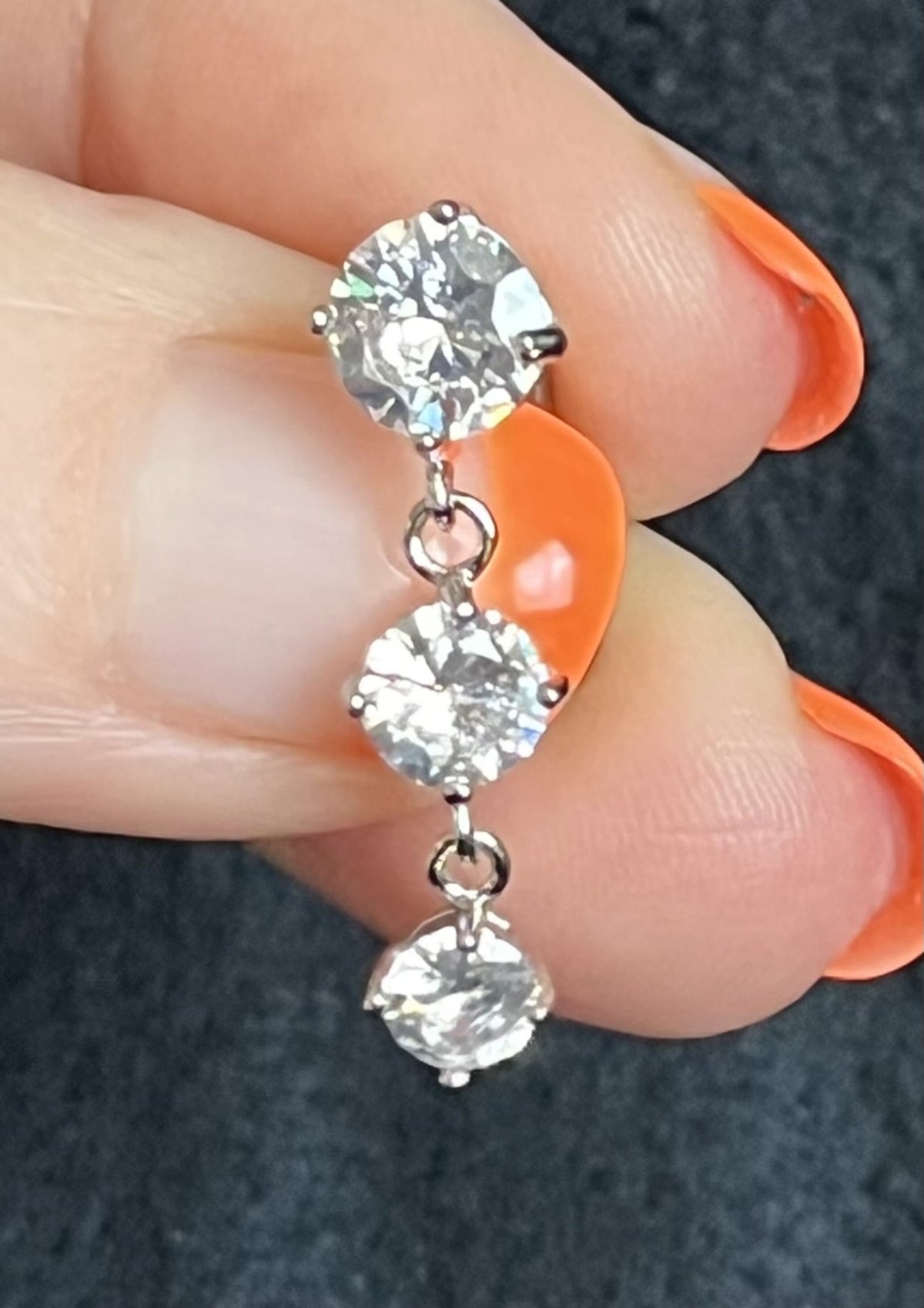 1 Piece Dazzling Triple Round CZ Gems Top Drop Dangle Reverse Navel/Naval Belly Ring- 14g - 10mm - Silver, Gold & Rose Gold Available!