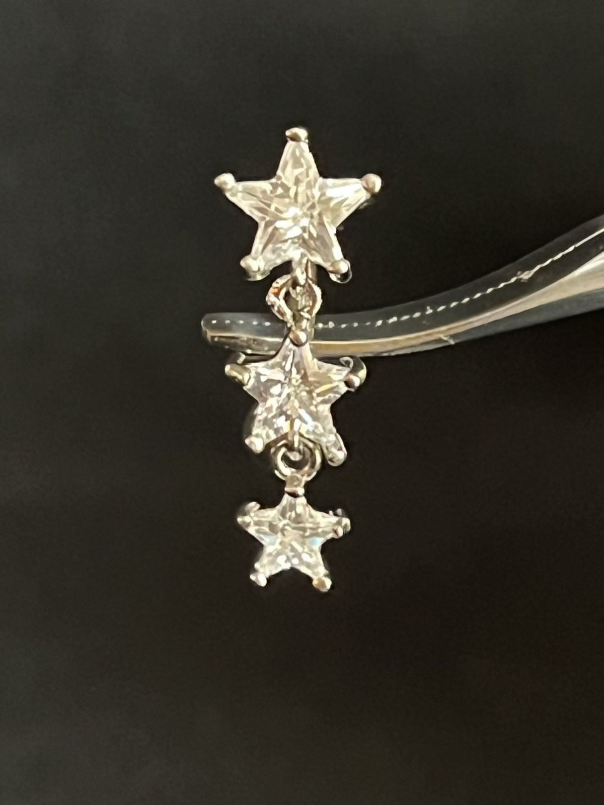 1 Piece Stunning Star CZ Gem Stars Top Drop Dangle Reverse Navel/Naval Belly Ring- 14g - 10mm - Silver, Gold & Rose Gold Available!