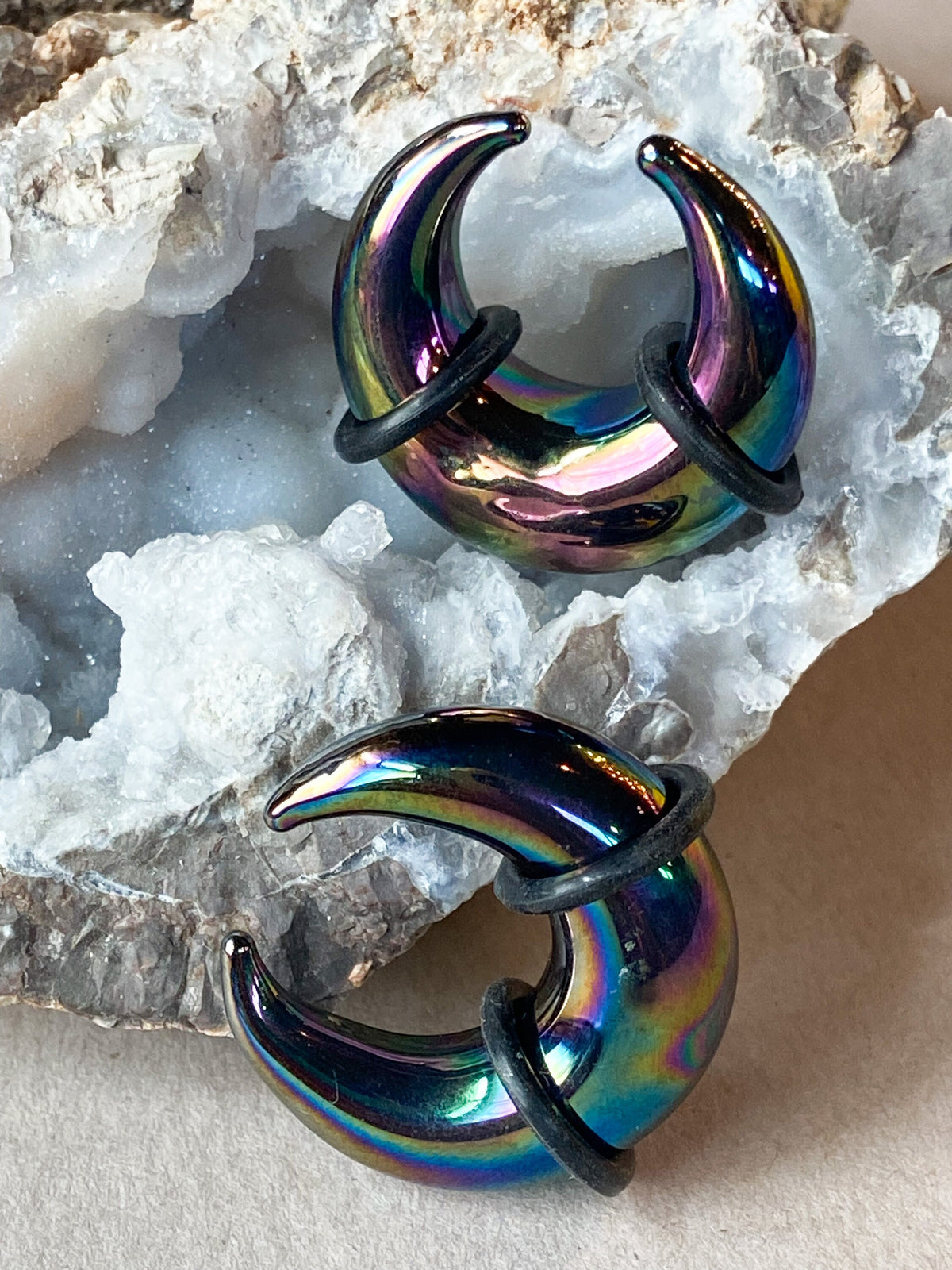 PAIR of Stunning Black Lucifer Glass Buffalo Tapers with O-Rings - Expanders - Gauges 6g (4mm) thru 00g (10mm) Available!