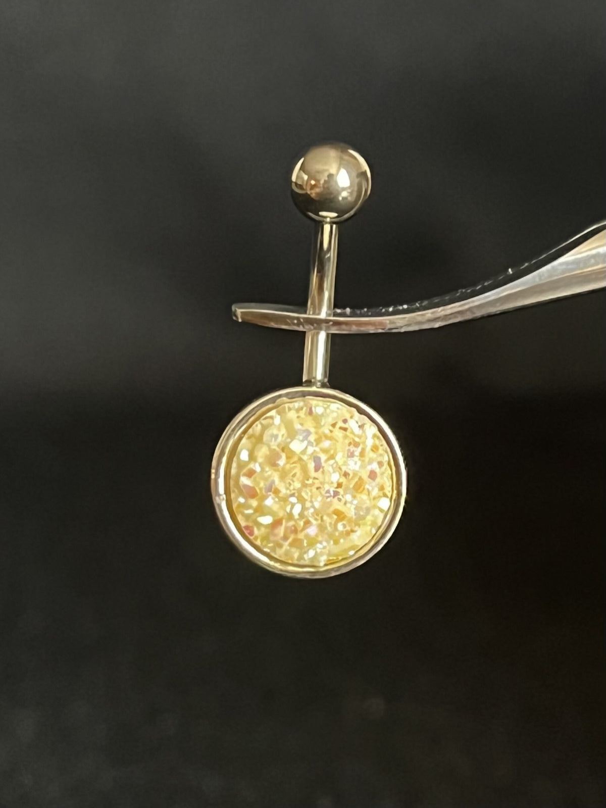 1 Piece Beautiful Round Druzy Stone Style 316L Surgical Steel Belly Ring - 14g - 10mm - Available in a Variety of Colors!