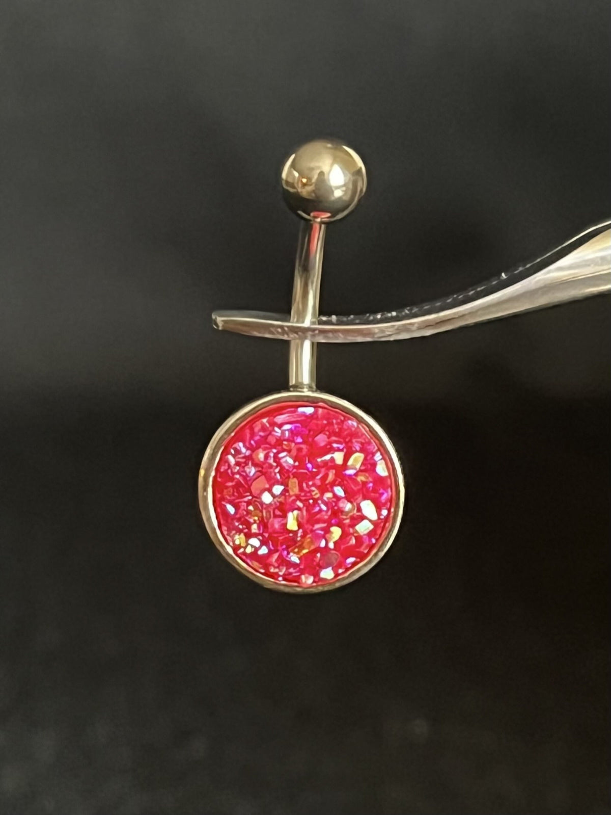 1 Piece Beautiful Round Druzy Stone Style 316L Surgical Steel Belly Ring - 14g - 10mm - Available in a Variety of Colors!