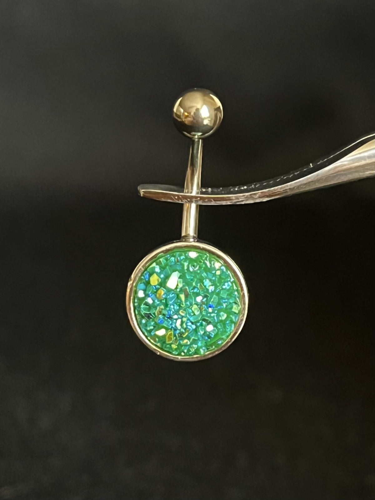 1 Piece Beautiful Round Druzy Stone Style 316L Surgical Steel Belly Ring - 14g - 10mm - Available in a Variety of Colors!