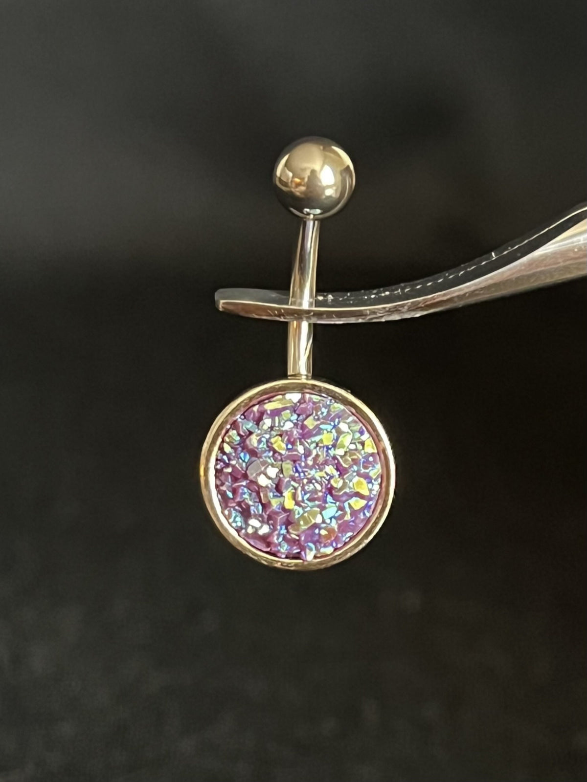 1 Piece Beautiful Round Druzy Stone Style 316L Surgical Steel Belly Ring - 14g - 10mm - Available in a Variety of Colors!