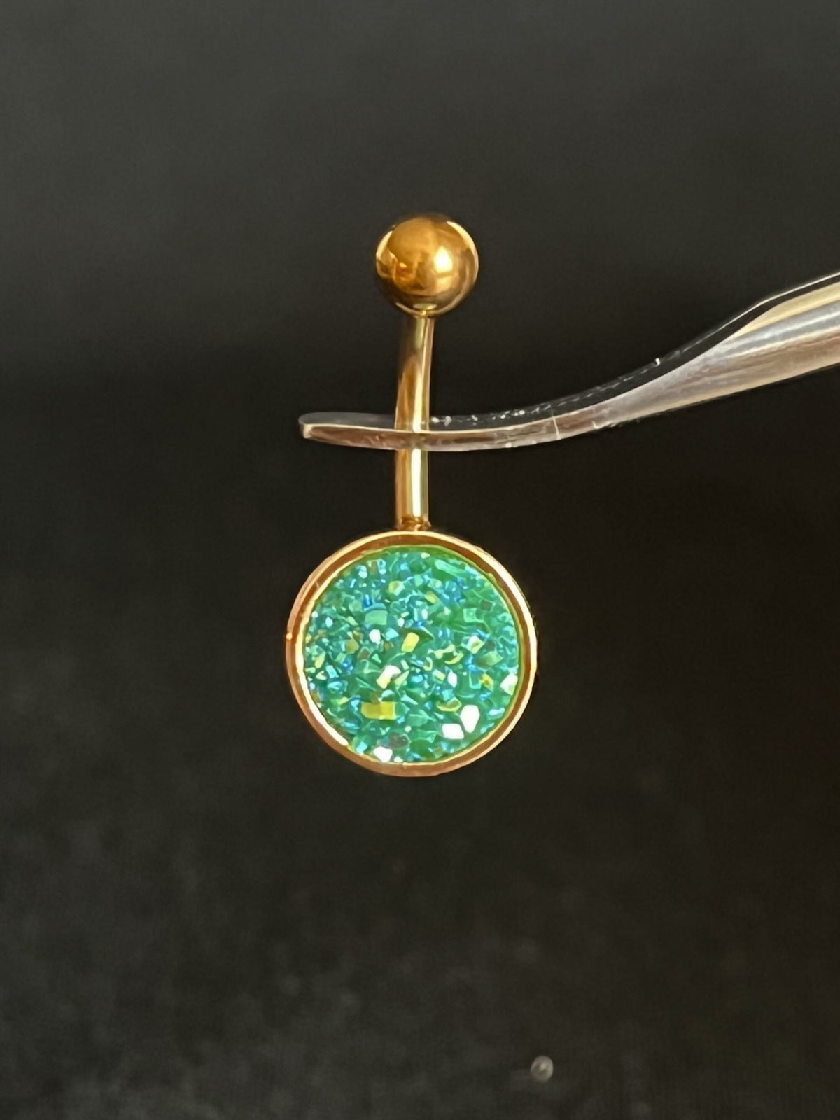 1 Piece Stunning Round Druzy Stone Style Rose Gold Plated Steel Belly Ring - 14g - 10mm - Available in a Variety of Colors!