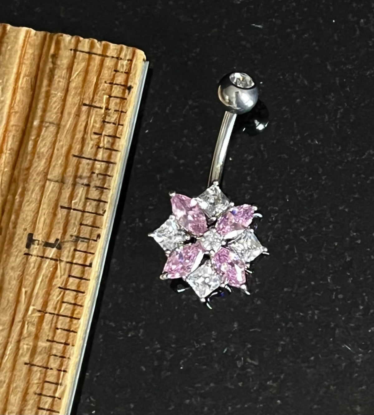 1 Piece Stunning Marquise & Square CZ Cluster Gem Flower Navel / Naval Belly Ring - 14g - 10mm - Available in Blue, Clear and Pink!