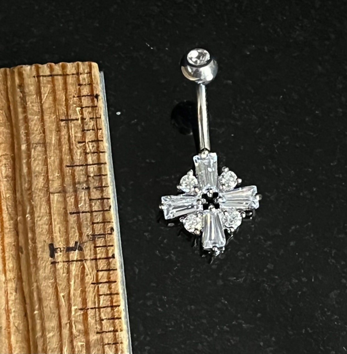 1 Piece Princess Cut CZ Gem Cross Surgical Steel Navel / Naval Belly Ring - 14g - 10mm- Gold, Steel and Rose Gold Available!