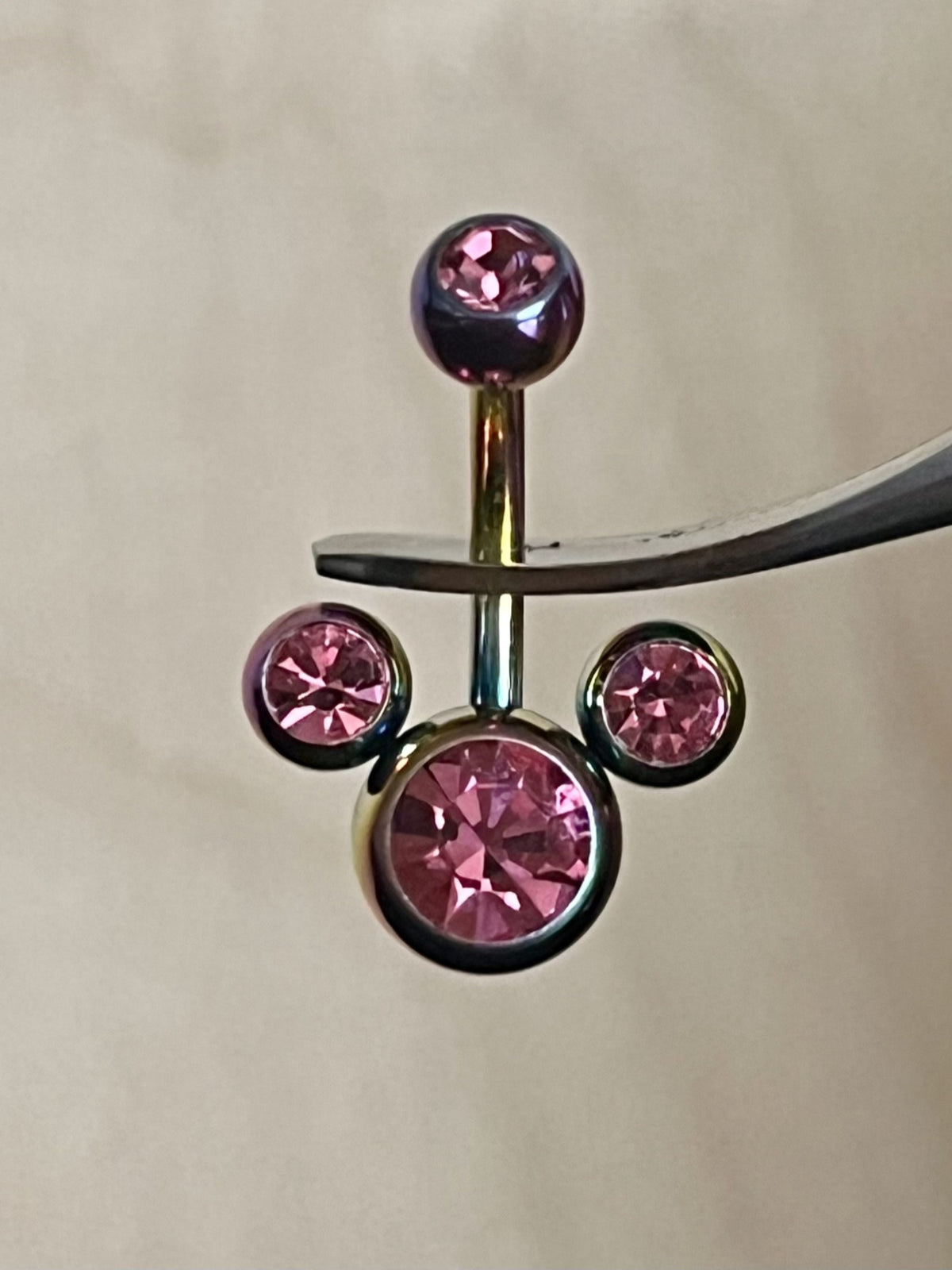 1 Piece Cute Mouse Triple CZ Gem Ion Plated 316 Surgical Steel Navel/Naval Belly Ring - 14g - Available in A Variety of Colors!