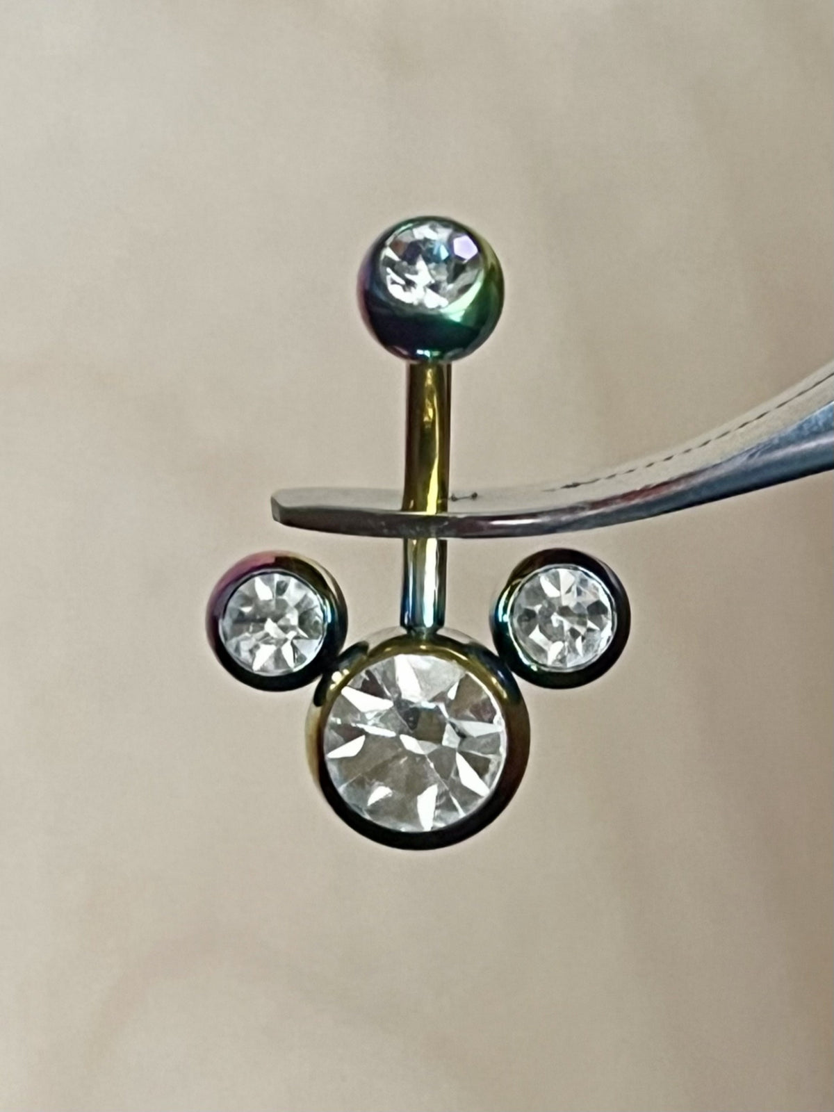 1 Piece Cute Mouse Triple CZ Gem Ion Plated 316 Surgical Steel Navel/Naval Belly Ring - 14g - Available in A Variety of Colors!