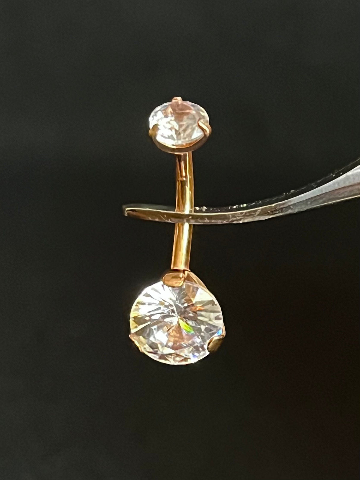 1 Piece Prong Set CZ Gem Titanium IP Internally Threaded Navel / Naval Belly Ring - 14g - 10mm - Black, Gold and Rose Gold Available!