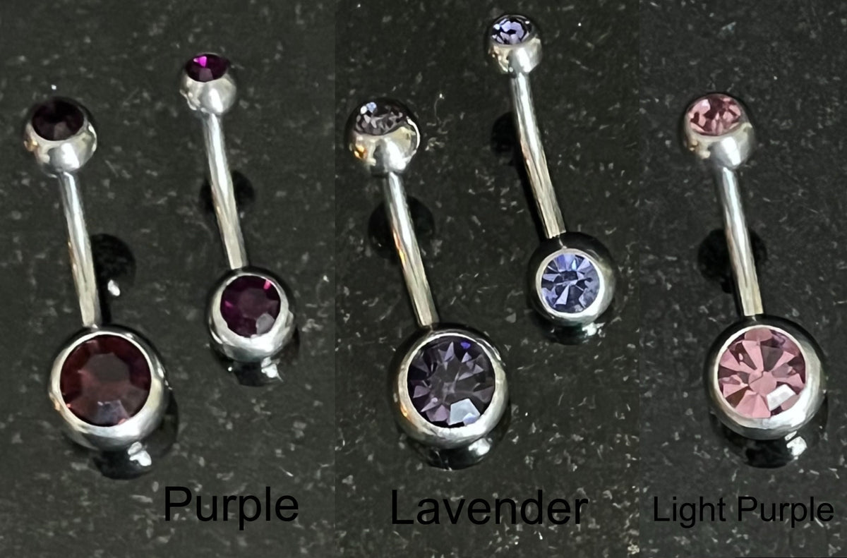 1 Piece Brilliant Double CZ Gem Ball 316L Surgical Steel Navel/Naval Belly Ring - 14g - Available in A Variety of Colors!