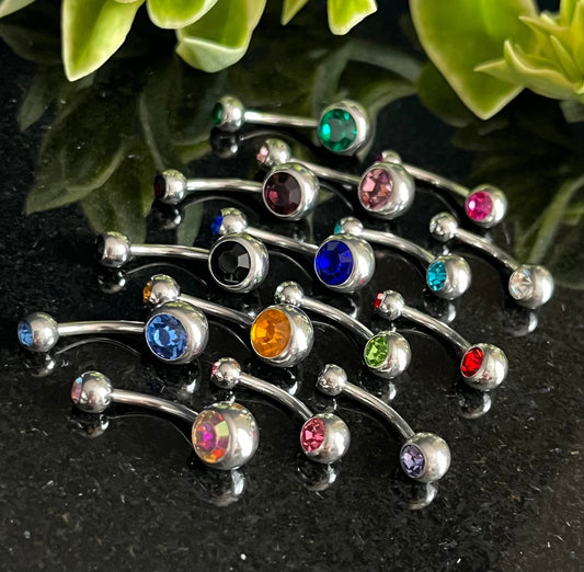 1 Piece Brilliant Double CZ Gem Ball 316L Surgical Steel Navel/Naval Belly Ring - 14g - Available in A Variety of Colors!