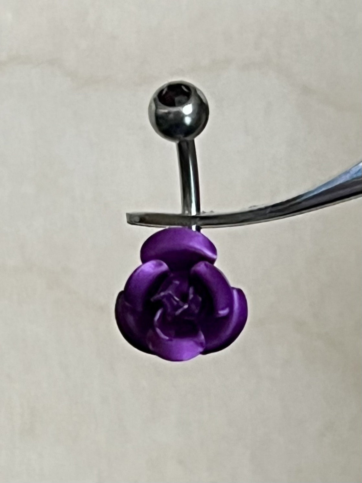 1 Piece Unique Colored Metal Rose with CZ Gem Navel / Naval Belly Ring - 14g - 10mm - Pink, Purple, Red, Green, Aqua & Black Available!