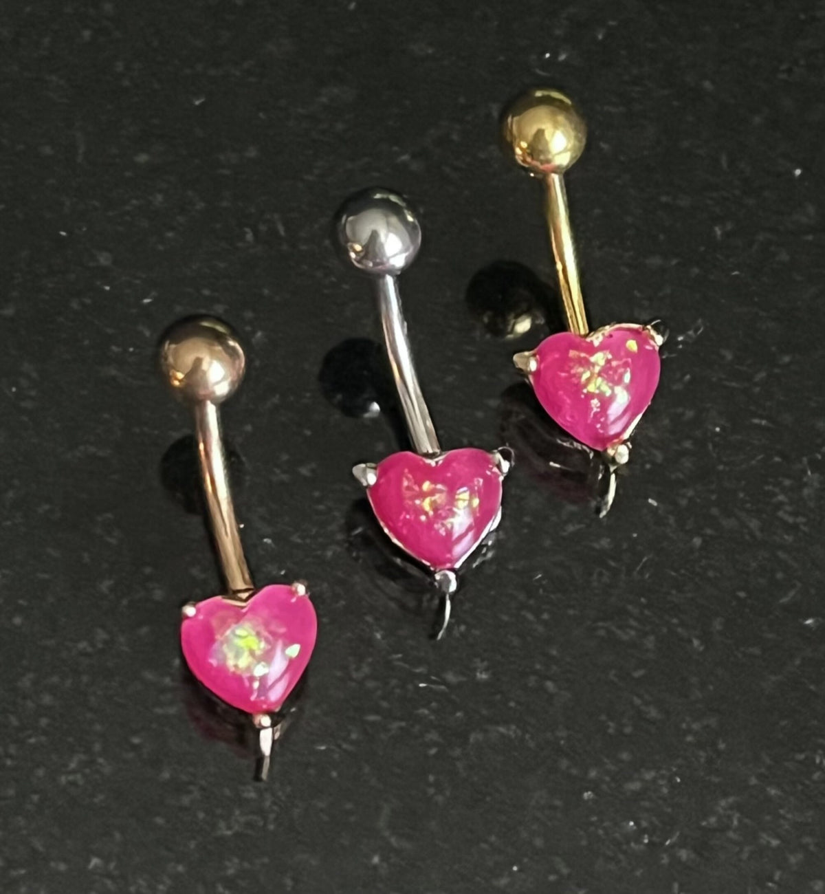 1 Piece Brilliant Solitaire Heart with Opal Glitter Gem Navel/Naval Belly Ring - 14g - Available in A Variety of Colors!