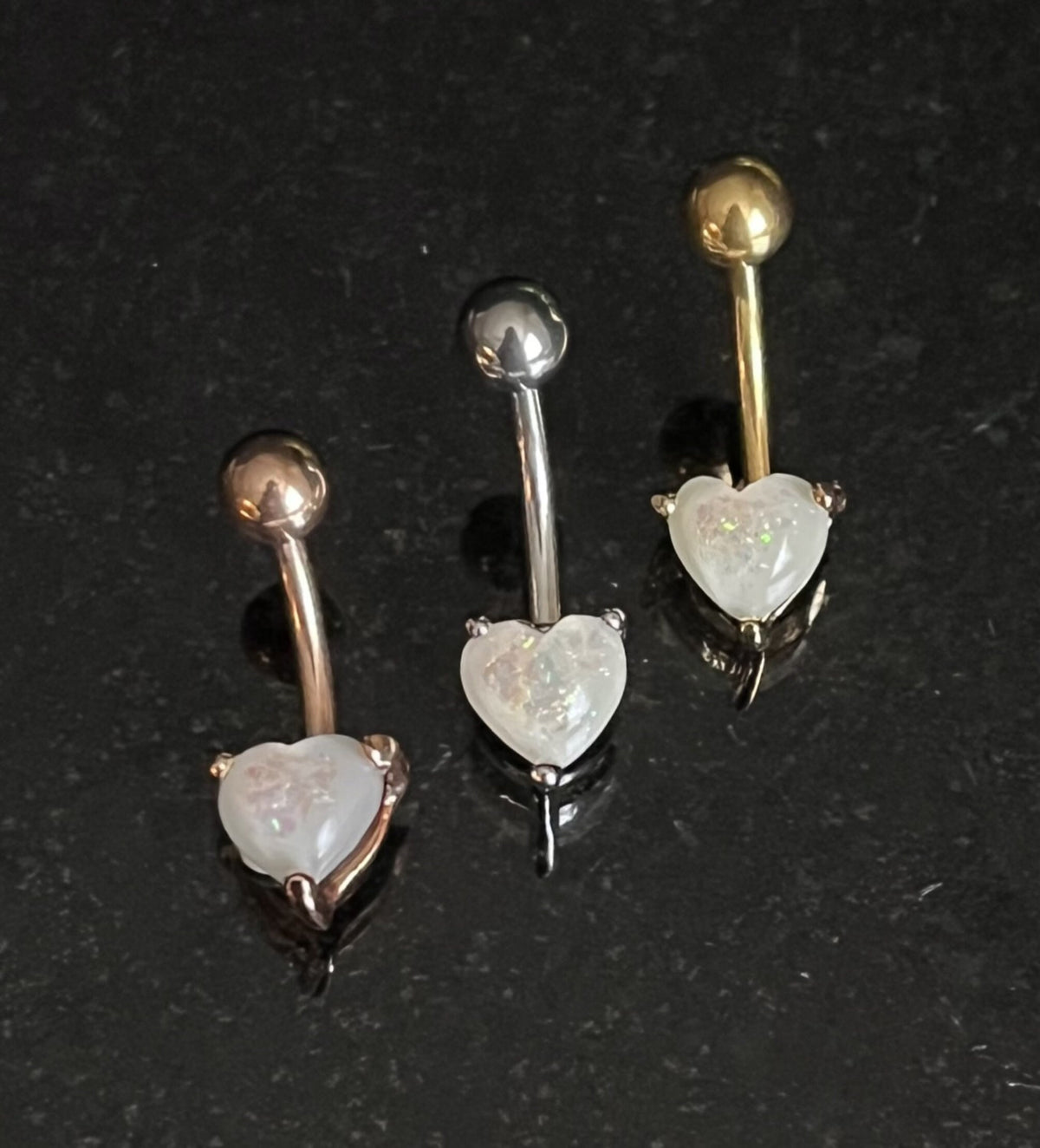 1 Piece Brilliant Solitaire Heart with Opal Glitter Gem Navel/Naval Belly Ring - 14g - Available in A Variety of Colors!